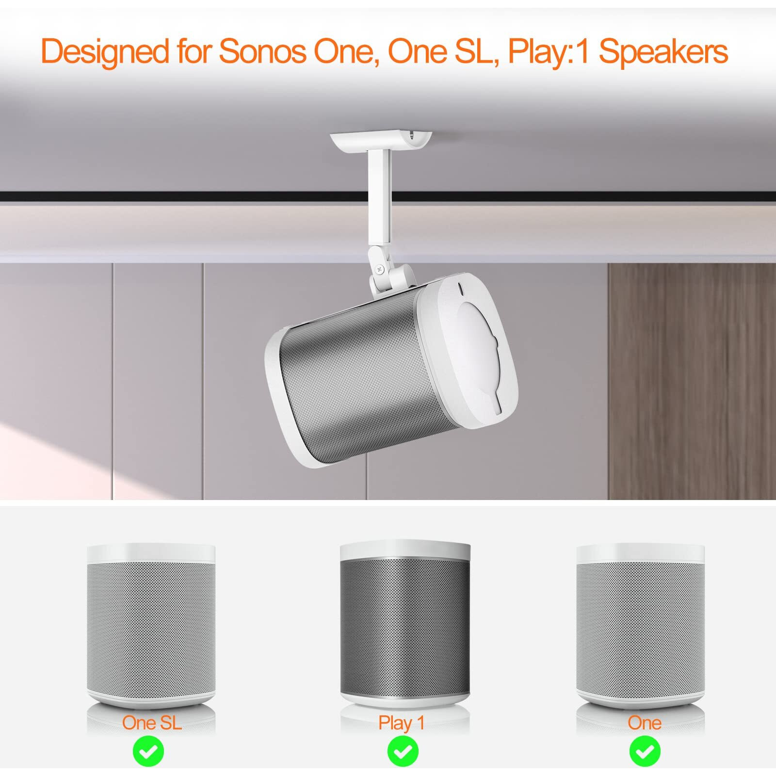 Notiela Speaker Wall Mount And Ceiling Mount For Sonos One  One Sl  Play 1 - Swivel & Tilt Adjustable Mounting Brackets For Sonos One  One Sl  Play1 Speaker Mounts  2 Pack  White