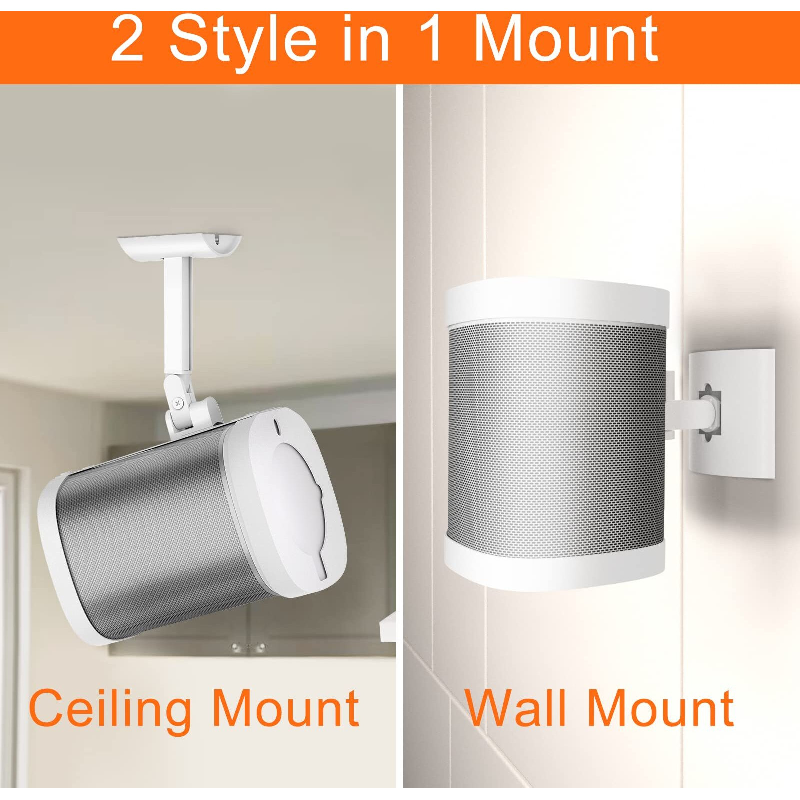 Notiela Speaker Wall Mount And Ceiling Mount For Sonos One  One Sl  Play 1 - Swivel & Tilt Adjustable Mounting Brackets For Sonos One  One Sl  Play1 Speaker Mounts  2 Pack  White
