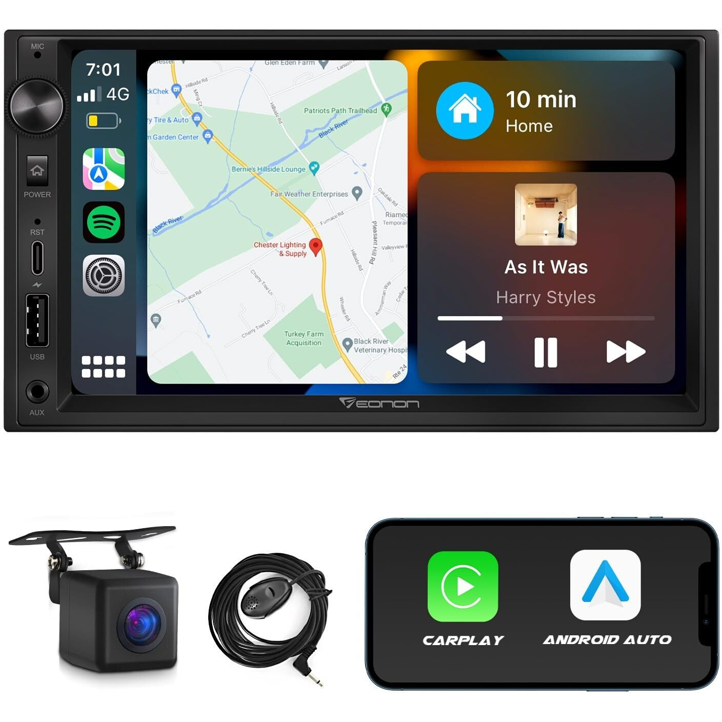 Eonon 7'' Double Din Car Stereo Wireless Carplay & Wireless Android Auto Car Audio Receivers With Ahd Backup Camera  Built In Dsp  Bluetooth  Mirrorlink  Swc  Fm/Am  Fast Charge - X3