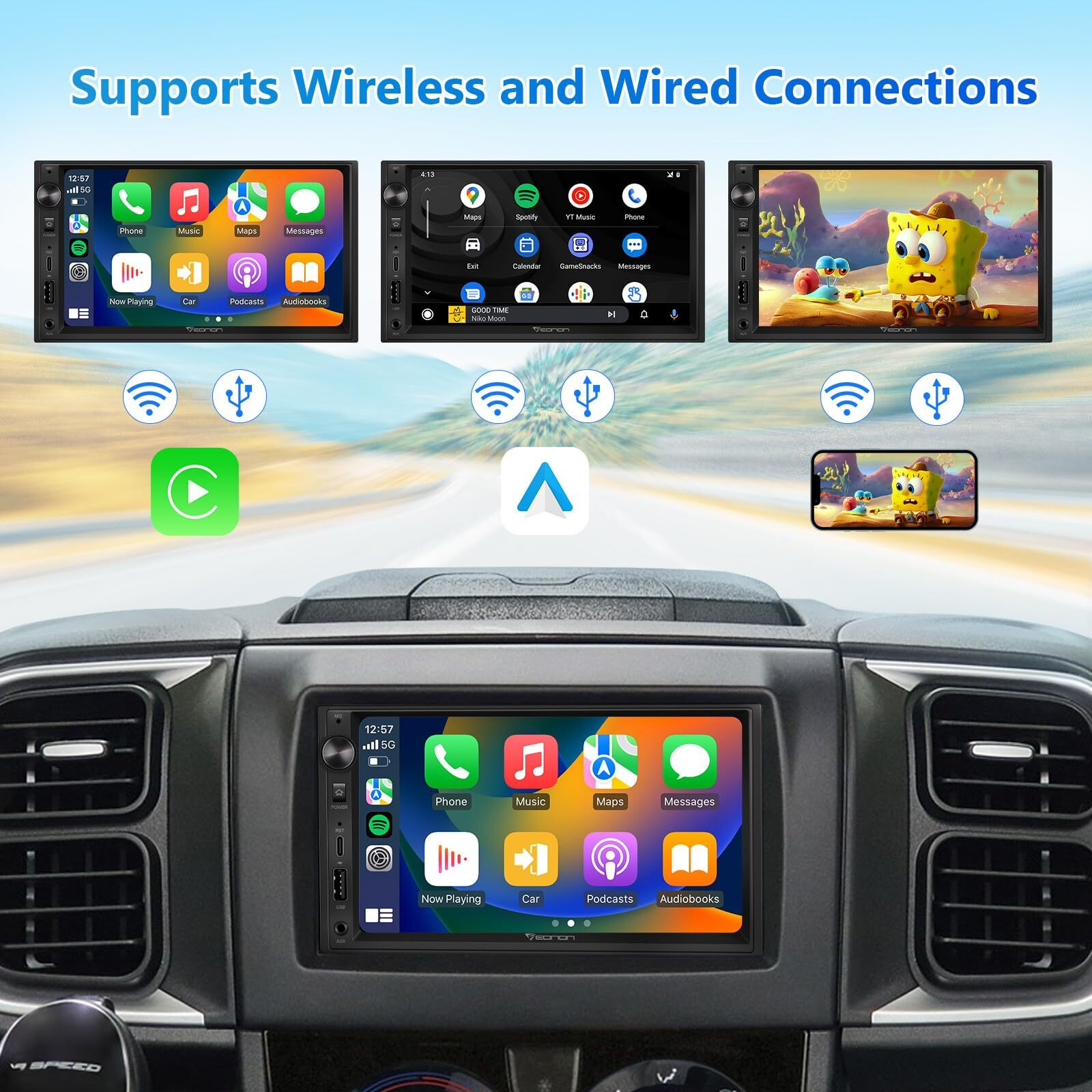 Eonon 7'' Double Din Car Stereo Wireless Carplay & Wireless Android Auto Car Audio Receivers With Ahd Backup Camera  Built In Dsp  Bluetooth  Mirrorlink  Swc  Fm/Am  Fast Charge - X3