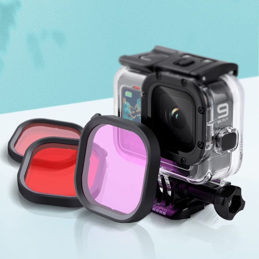 Dive Filter For Gopro Hero 8 9 10 Black Color Correction Underwater Video/Photography Accessory(3 Pack Red  Light Red  Magenta Filters)