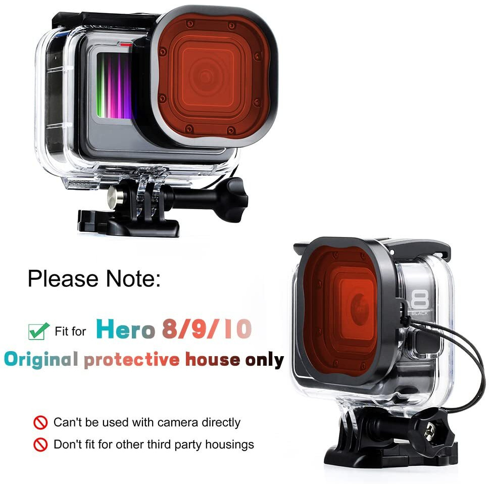 Dive Filter For Gopro Hero 8 9 10 Black Color Correction Underwater Video/Photography Accessory(3 Pack Red  Light Red  Magenta Filters)