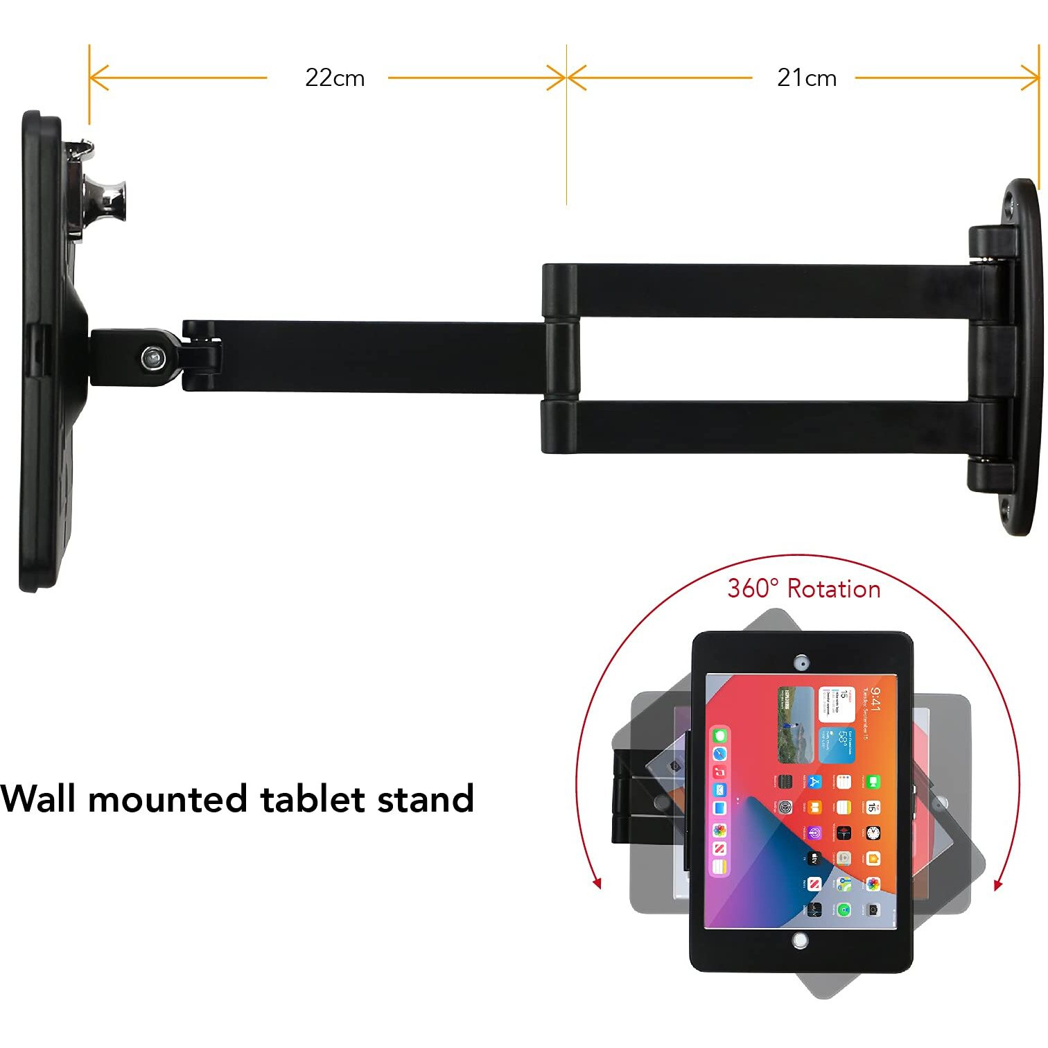 Westruggle Tablet Wall Mount Bracket With Fold For Ipad 10.2-Inch (9Th 8Th 7Th Gen.)  Extend Adjustable Arm Swivel With Anti Theft Security Lock And Key  Multi Angle  Rotate Design Metal (Black)