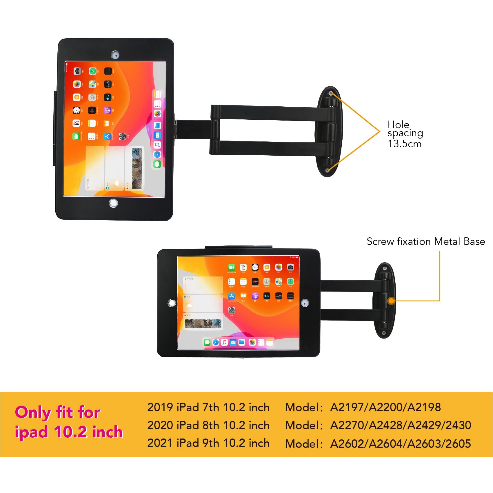 Westruggle Tablet Wall Mount Bracket With Fold For Ipad 10.2-Inch (9Th 8Th 7Th Gen.)  Extend Adjustable Arm Swivel With Anti Theft Security Lock And Key  Multi Angle  Rotate Design Metal (Black)