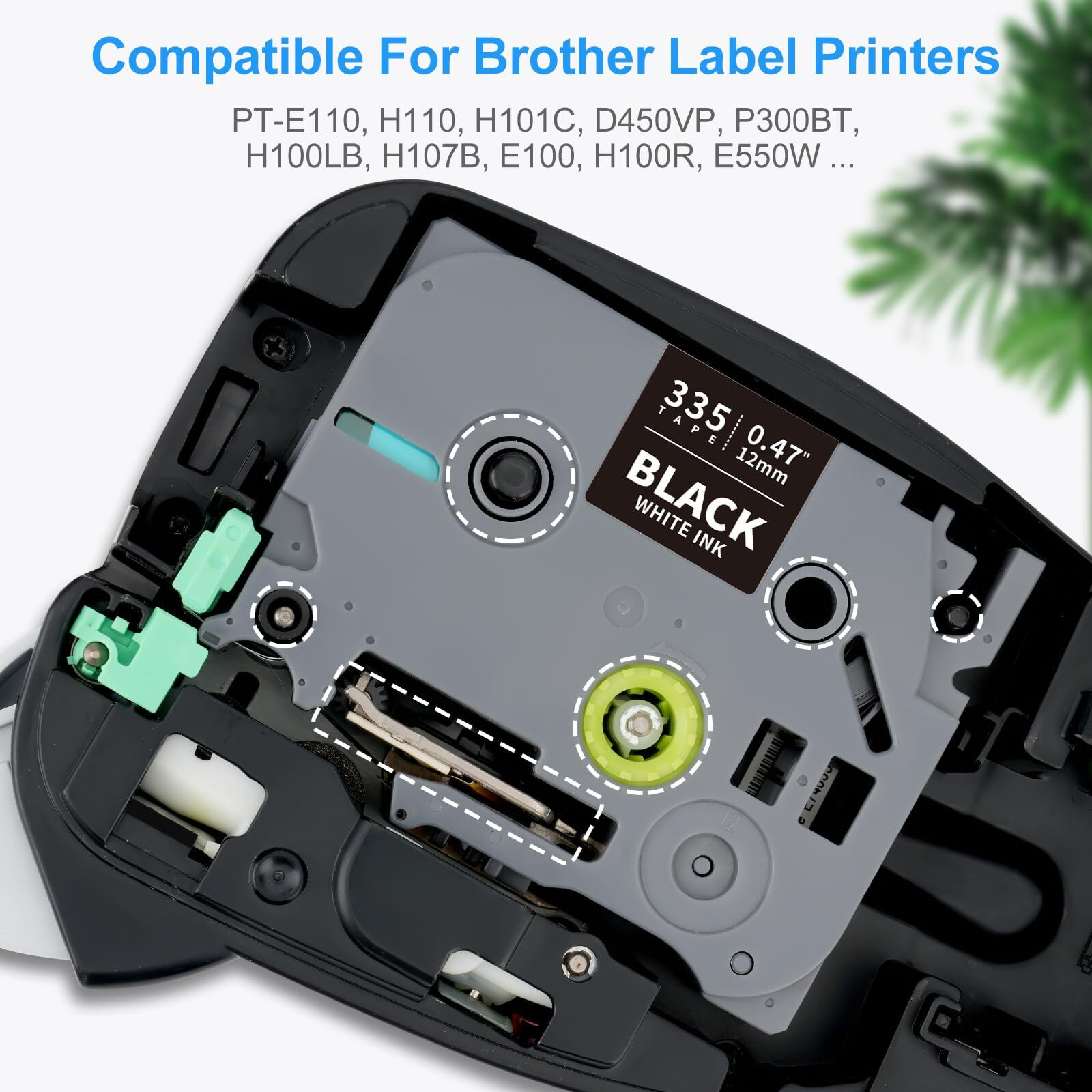 Absonic 4-Pack 12Mm 0.47 White On Black Label Tape Replace For Brother Tze-335 Tze335 Tz-335 Tz335 1/2 P Touch Label Tape Tze Tz 12Mm 0.47 Laminated Black For Ptd220 Pth110 Ptd210 Ptd600 Ptd400 Pt1880
