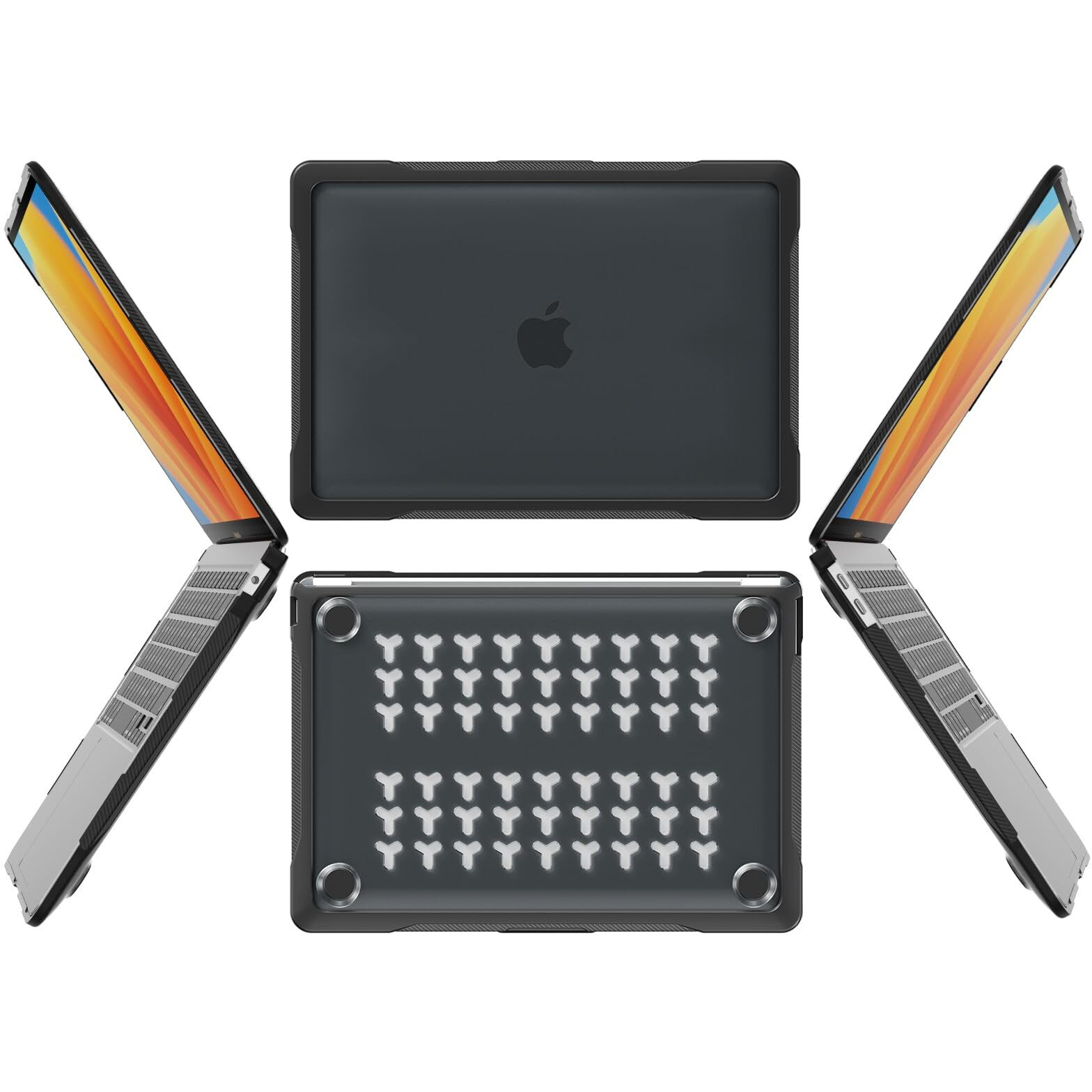 Batianda Ultimate Protection Case For Macbook Air 13 Inch 2021 2020 Release Model A2337 M1 Chip A2179 A1932 2019 Matte Carbon Fiber Edges Shockproof With Keyboard Cover Screen Protector Black