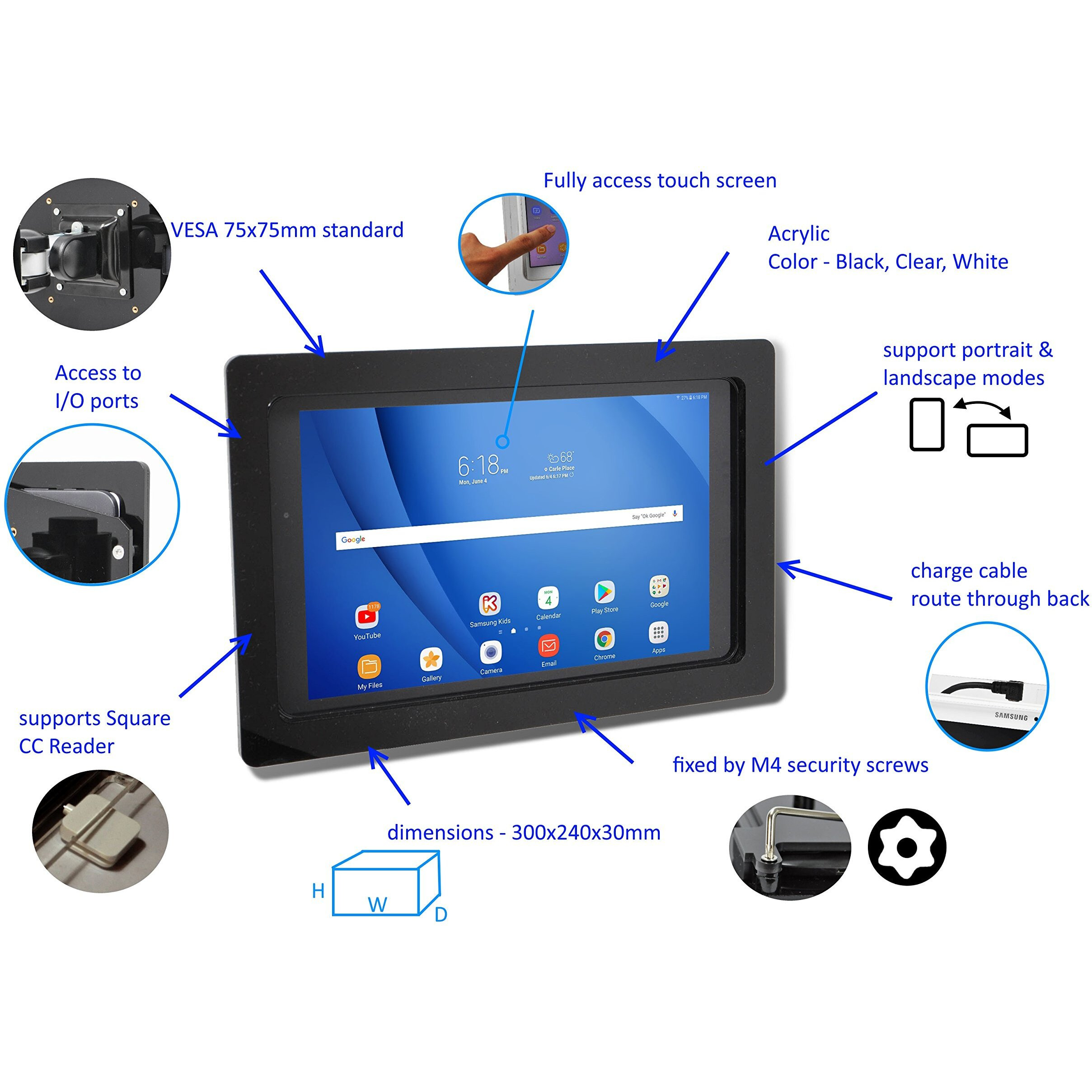 Tabcare Security Anti-Theft Acrylic Vesa Enclosure For Samsung Galaxy Tab A7 10.4 Sm-T500 With Wall Mount Kit (Black  Tab A7 10.4)