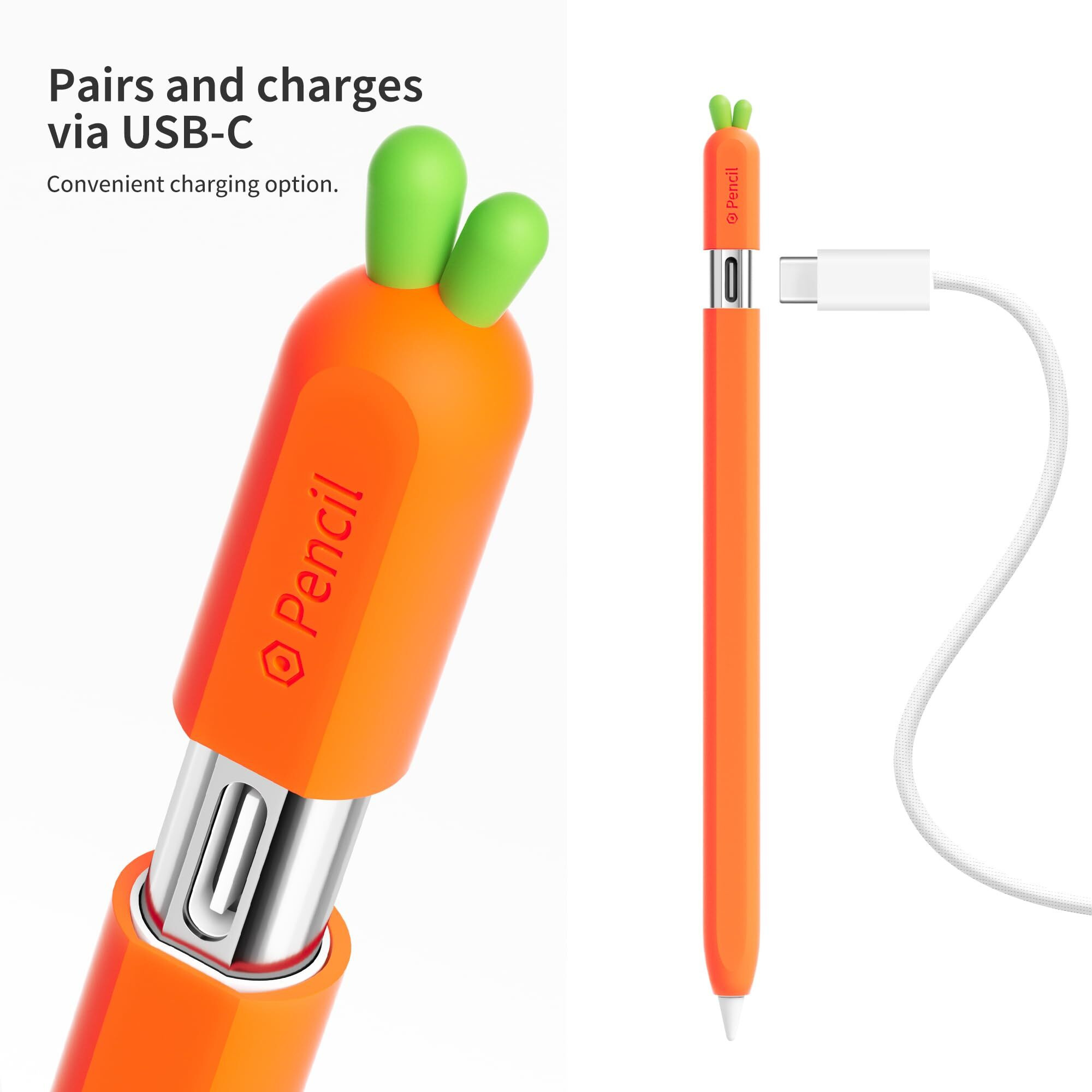 Eletiuo Silicone Case Compatible With Apple Pencil (Usb-C) Protective Holder Grip Sleeve With Cap Accessories Anti-Slip Cover Supports Magnetic Compatible With Apple Pencil 3Rd Generation Carrot