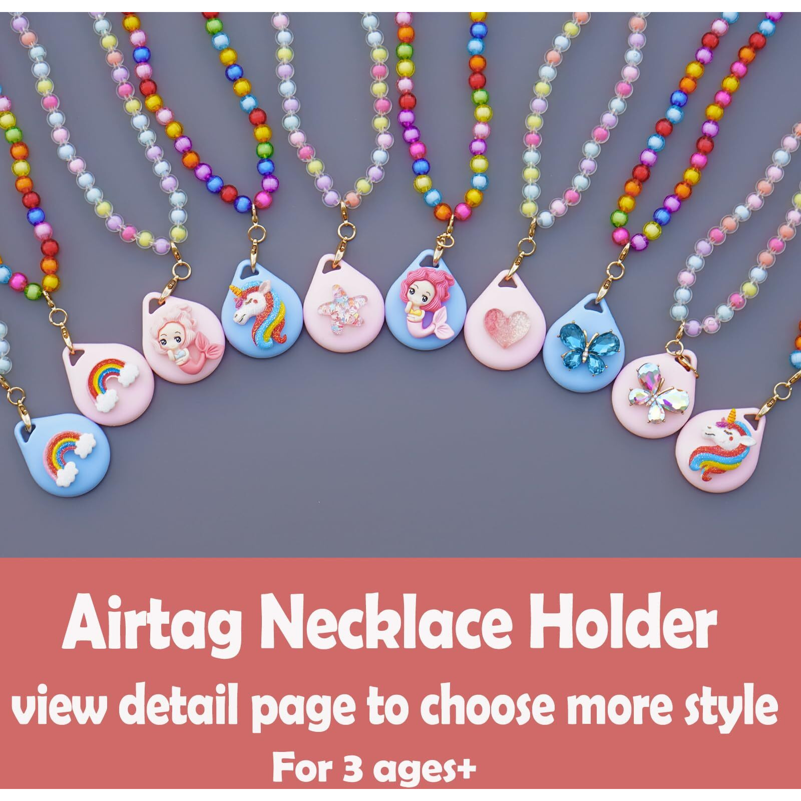 Xeewen 2 Pack For Airtag Necklace Holder For Kids  Cute Kawaii Beaded Necklace Case For Girls (Star-Unicorn)