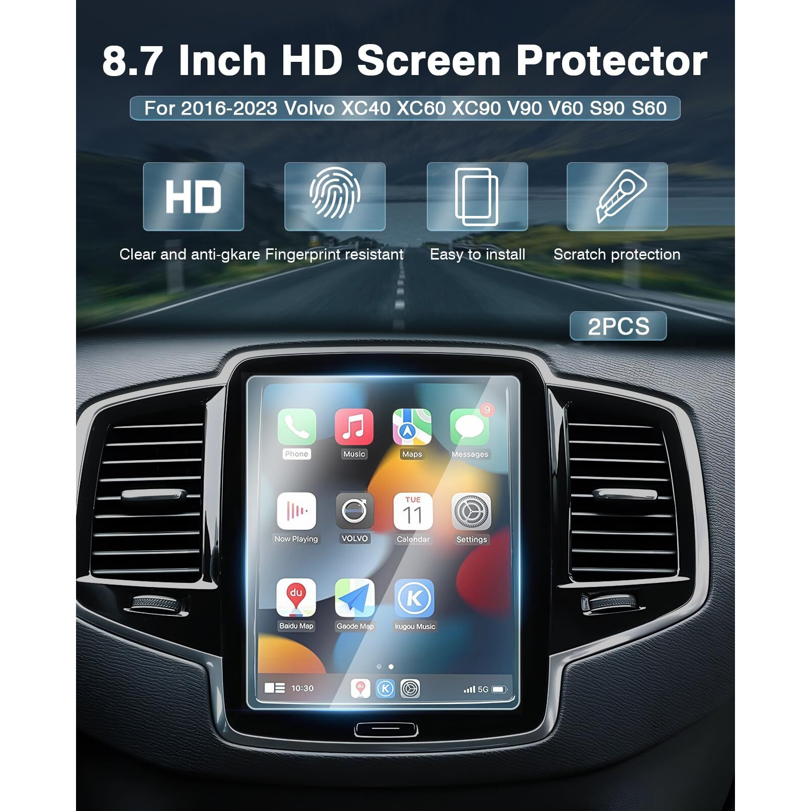 Sunsdrew 2Pcs Volvo Screen Protector For Volvo Xc40 Xc60 2018-2024/S60 S90 V60 19-24/Xc90 16-24/V90 17-24 8.7 Inch Anti-Glare Tempered Glass Touchscreen Protector For Volvo Accessories Matte