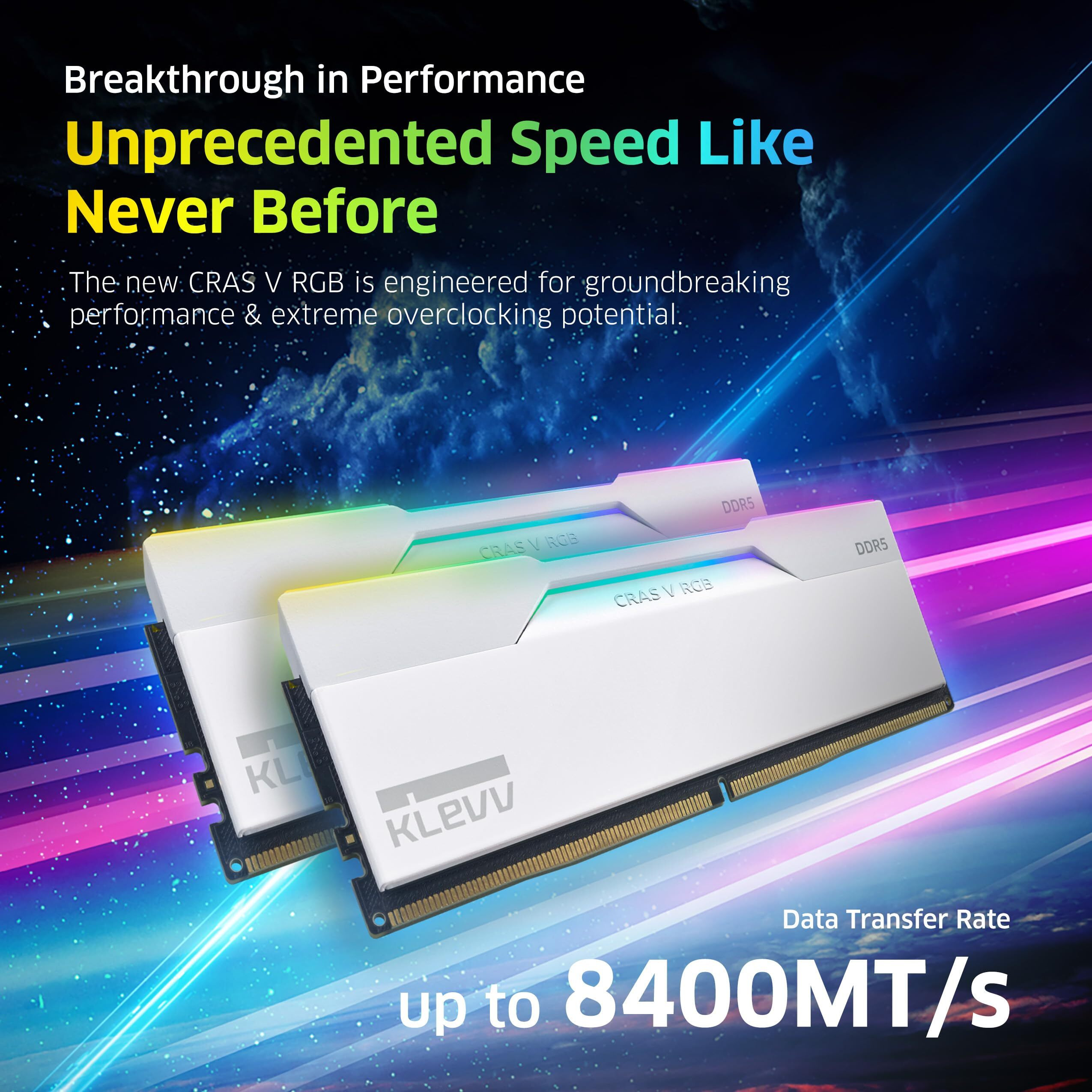 Klevv Cras V Rgb Ddr5 64Gb (2X32Gb) 6000Mhz Cl30 A-Die 1.35V Gaming Desktop Ram Memory Sk Hynix Chip Xmp 3.0 / Amd Expo Ready - White (Kd5Bgua80-60A300J)