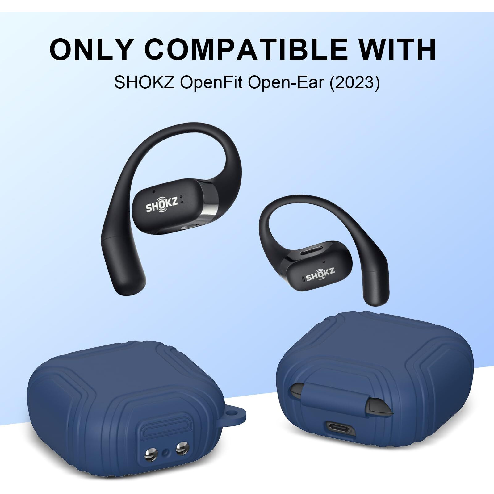 Ucpovt [Secure Lock] Silicone Case For Shokz Openfit Open-Ear True Wireless Bluetooth Headphones Full Body Anti-Scratch Shockproof Protective Cover For Shokz Openfit T910 Earbuds With Keychain (Blue)