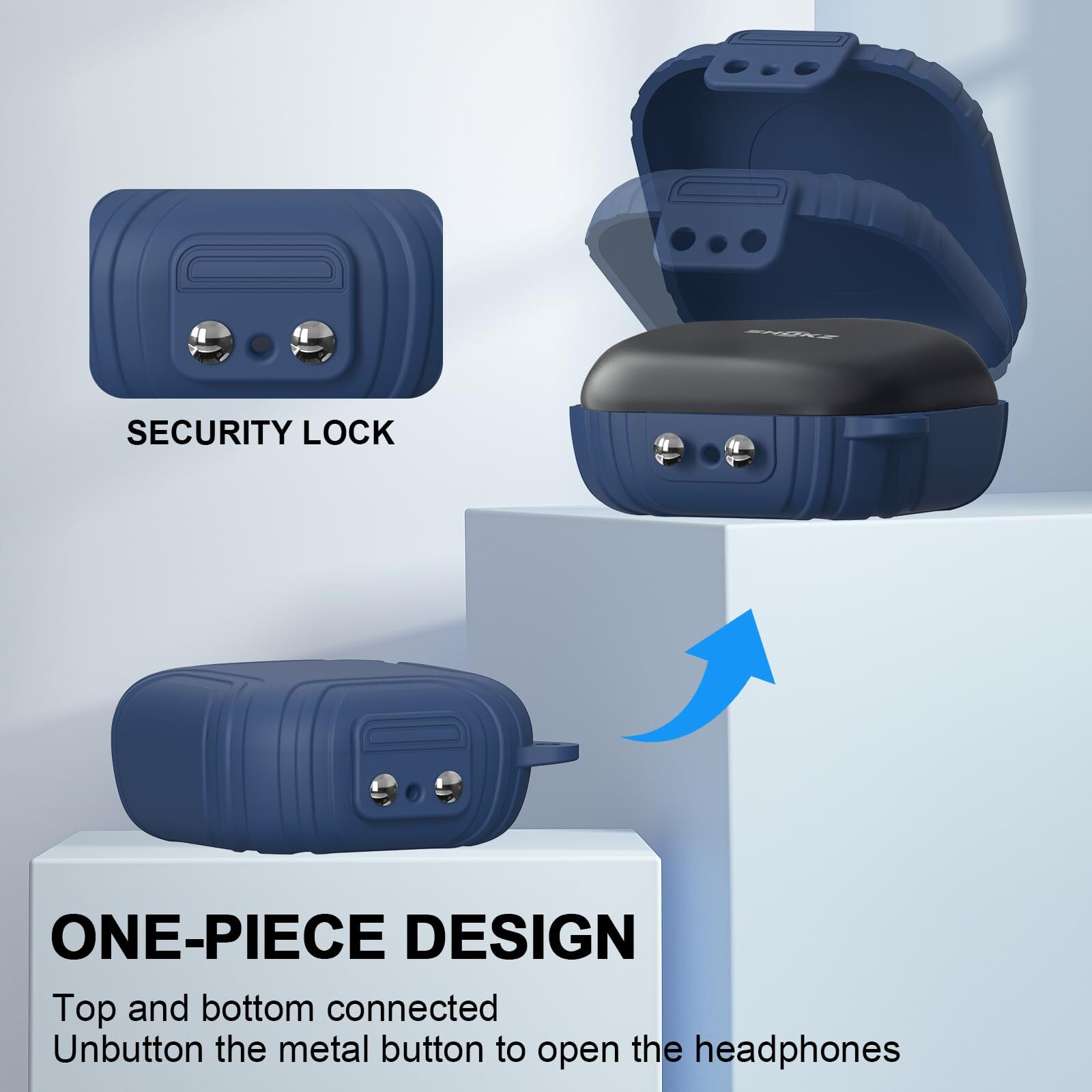 Ucpovt [Secure Lock] Silicone Case For Shokz Openfit Open-Ear True Wireless Bluetooth Headphones Full Body Anti-Scratch Shockproof Protective Cover For Shokz Openfit T910 Earbuds With Keychain (Blue)