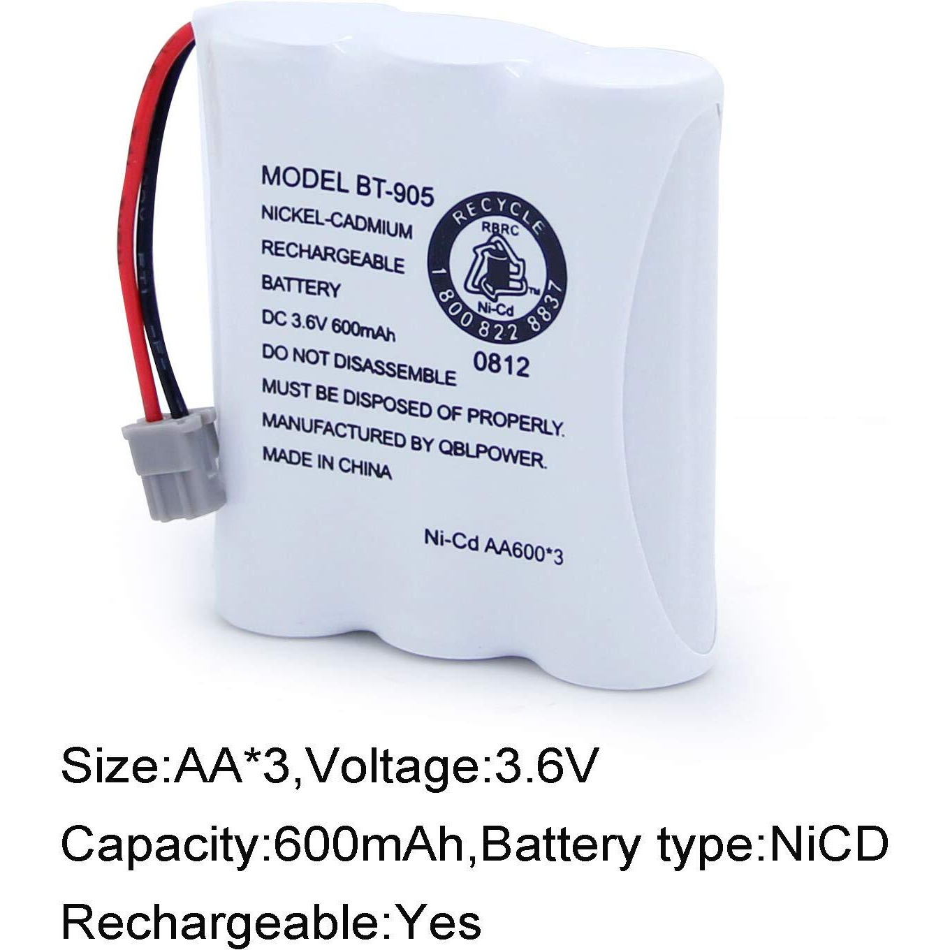 Qblpower Bt905 Bt-800 Cordless Phone Rechargeable Battery Compatible With Uniden Bt-905 Bt800 Bt-1006 Bbty0663001 Bp-800 Bp-905 P-P501 P-P508 3.6V 600Mah Ni-Cd (Pack Of 2)