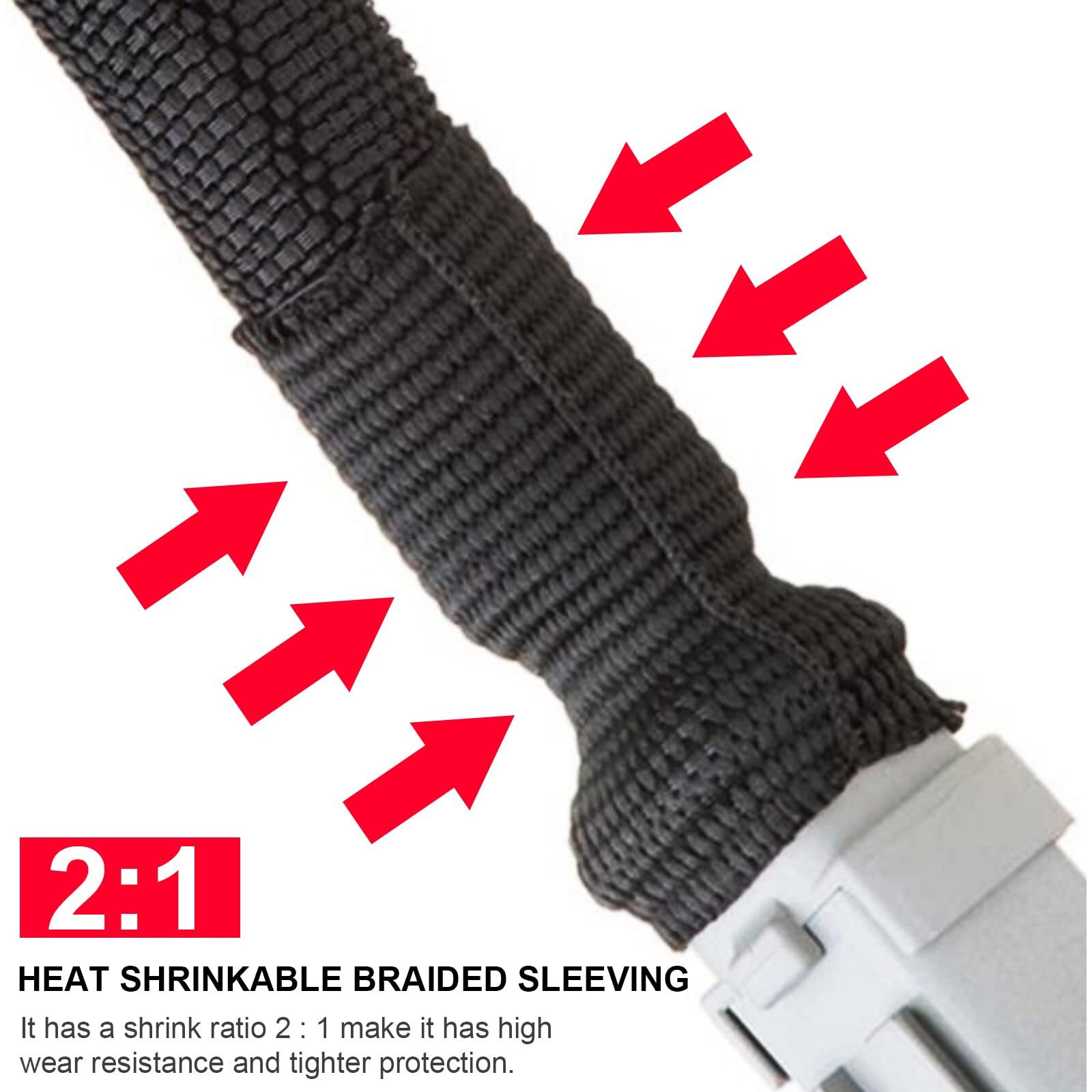 Braided Sleeving 21 Shrinkable Fabric Heat Shrink Tubing- Abrasion Protection Flexibility Wiring Harness Cable Sheath (1/2Inch  30Ft)