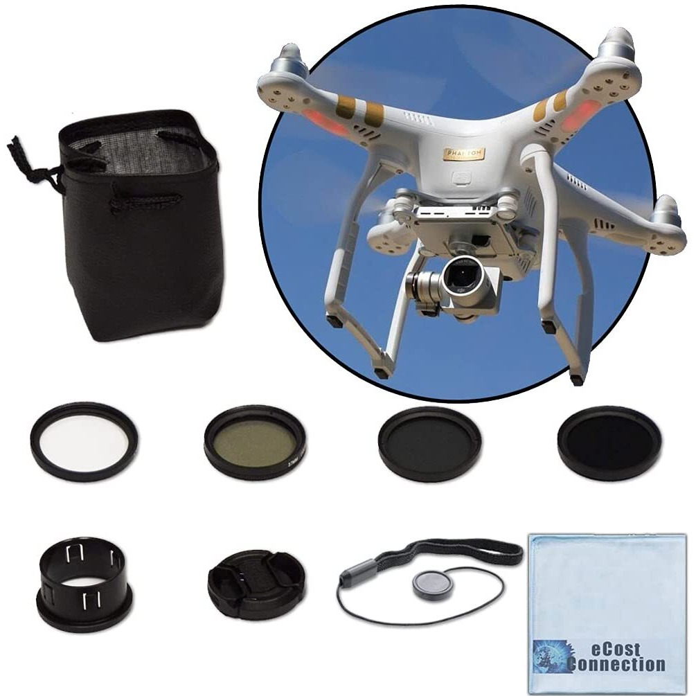 37Mm Filter Kit For Dji Phantom 3 Series Drones. Kit Includes Cpl  Nd4  Nd8  Uv  Lens Cap  Cap Keeper + Ecostconnection Microfiber Cloth