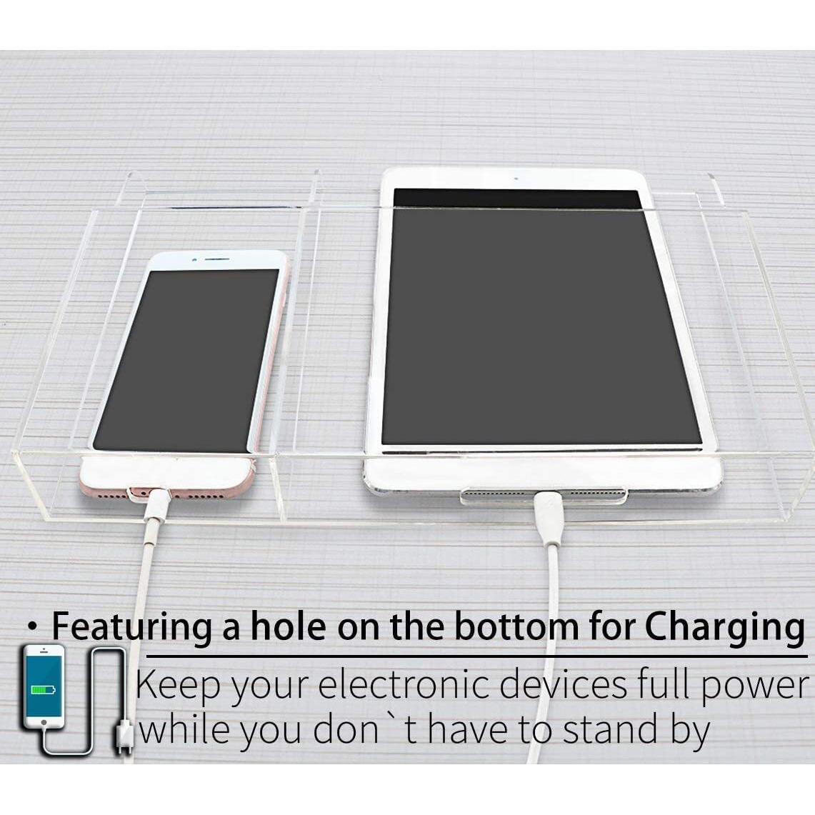 Pansyling Clear Acrylic Remote Control Holder Wall Mounted Phone Holder Stand For Tablet Ereader Wall Storage Caddy Media Organizer With Charging Holes For Ipad Kindle Iphone Samsung