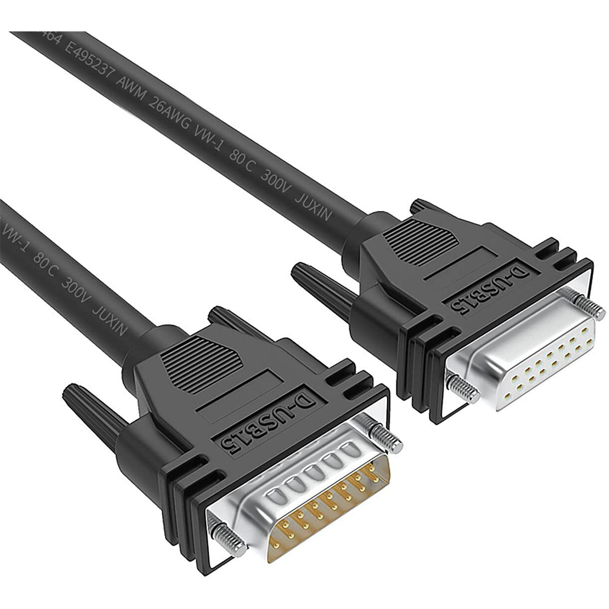 Juxinice Db15 Cabel Male To Female Double Shielded 10Ft/3M Db 15 Extension Cable Black  26Awg Tinned Copper D-Sub 15 Pin Straight Through Cord For Cnc  Ups  Plc  Servo Driver.