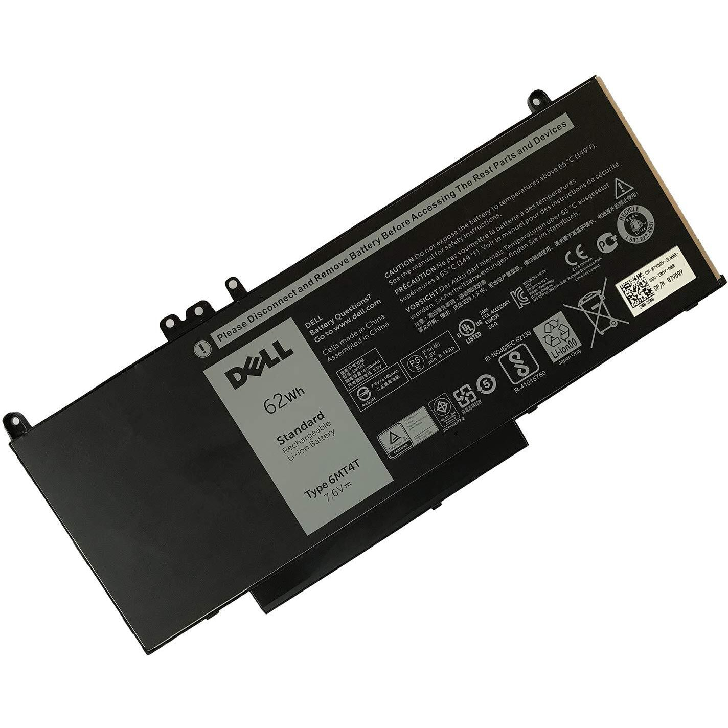 Dell 6Mt4T 7.6V 62Wh Li Polymer Notebook Battery For Dell Latitude E5270  E5470  E5570  Precision 3510 Series Laptops Alternant Part Number 6Mt4T 7V69Y Txf9M 79Vrk 07V69Y 079Vrk 451-Bbuo 451-Bbun