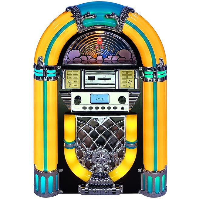 Arkrocket Athena Mini Jukebox/Tabletop Cd Player/Bluetooth Speaker/Radio/Usb And Sd Card Player With Retro Led Lighting System (Yellow Green)