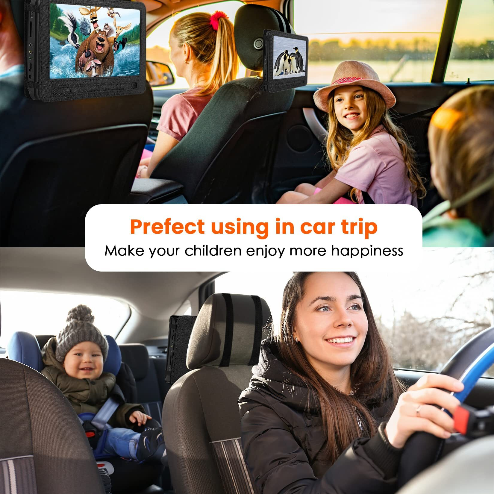 Car Headrest Mount Holder Strap Case For Swivel & Flip Style Portable Dvd Player -Suitable For 10 Inch To 10.5 Inch Screen