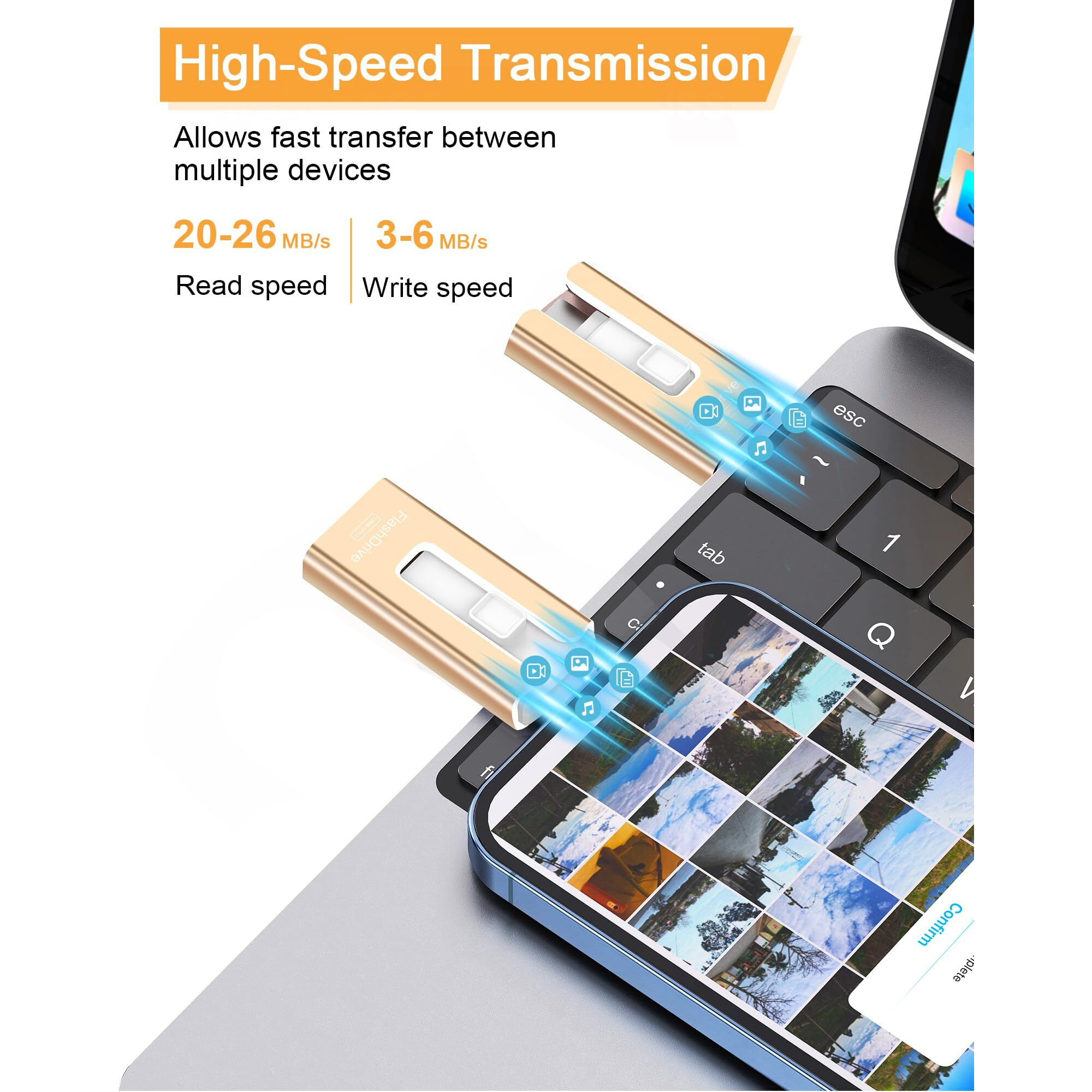 Gnaseet 256Gb Usb Flash Drive For Phone And Pad  Photo Stick High Speed External Usb Thumb Drives Photo Storage Memory Stick For Save More Photos And Videos (Gold  256Gb)