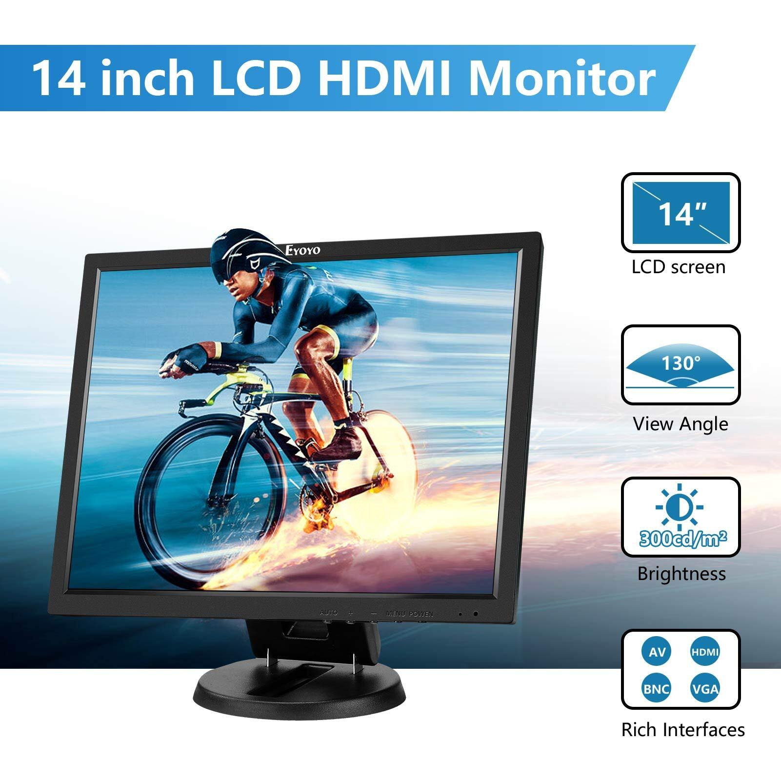 Eyoyo 14 Inch Lcd Hdmi Monitor 1024X768 Small Vga Display Monitor For Security Cameras W/Hdmi/Vga/Av/Bnc Input W/Built-In Speakers And Remote