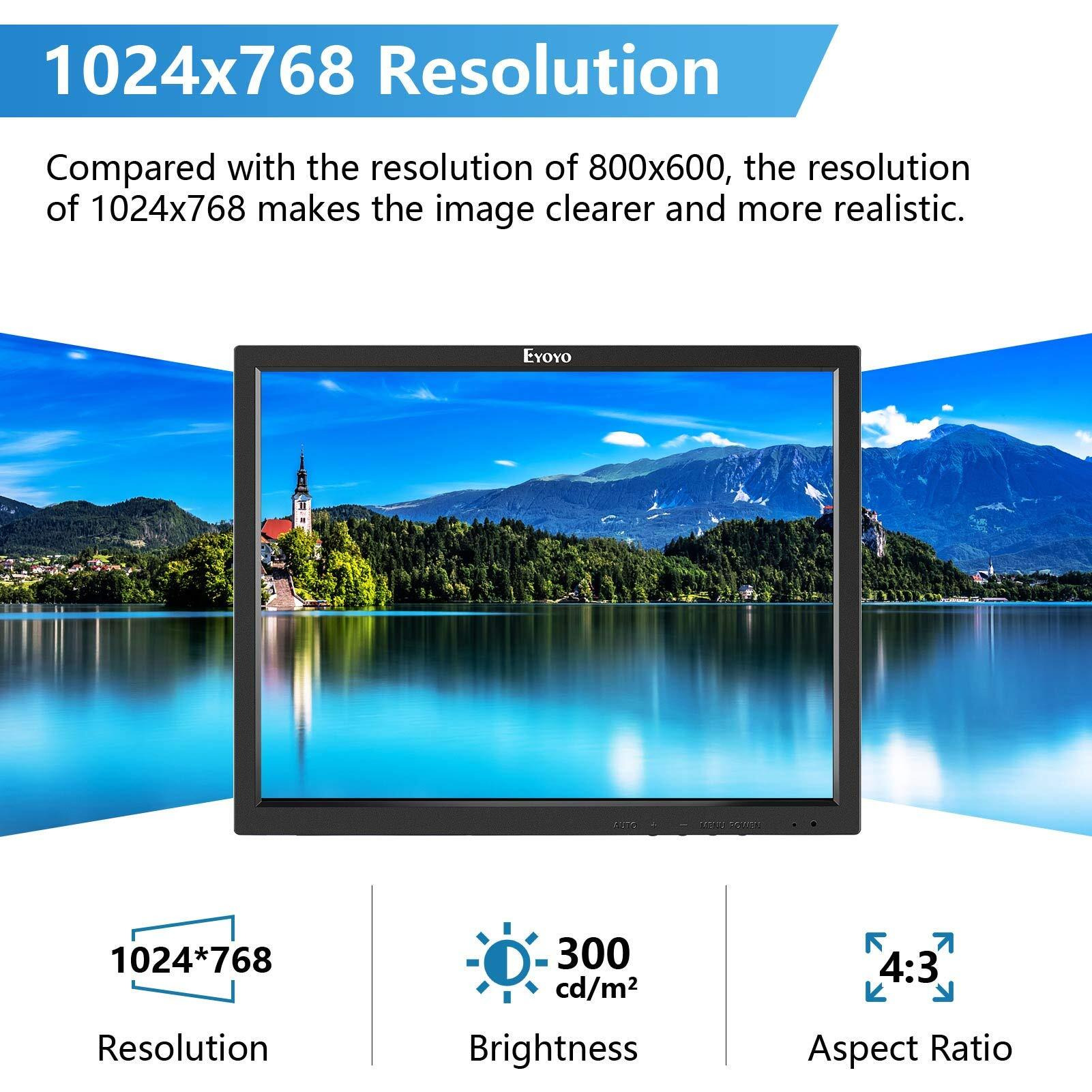 Eyoyo 14 Inch Lcd Hdmi Monitor 1024X768 Small Vga Display Monitor For Security Cameras W/Hdmi/Vga/Av/Bnc Input W/Built-In Speakers And Remote