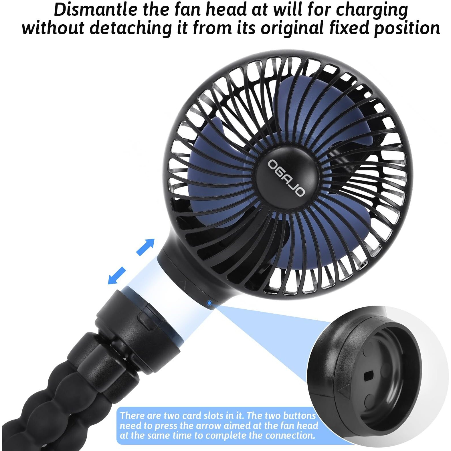 Automatic Oscillating Stroller Fan  With Detachable Tripod And 180 Electric Powered Rotate Portable Personal Small Mini Rechargeable Usb Car Seat Clip On Fan For Crib Office Treadmill Bike Travel