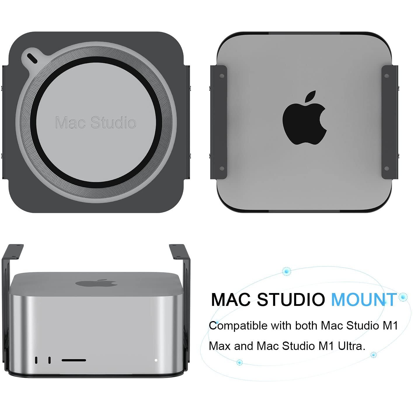 Ifcase Aluminum Under Desk Stand Mount For Mac Studio M2 M1 Max  Ultra With Anti-Scratch Pad (Black)