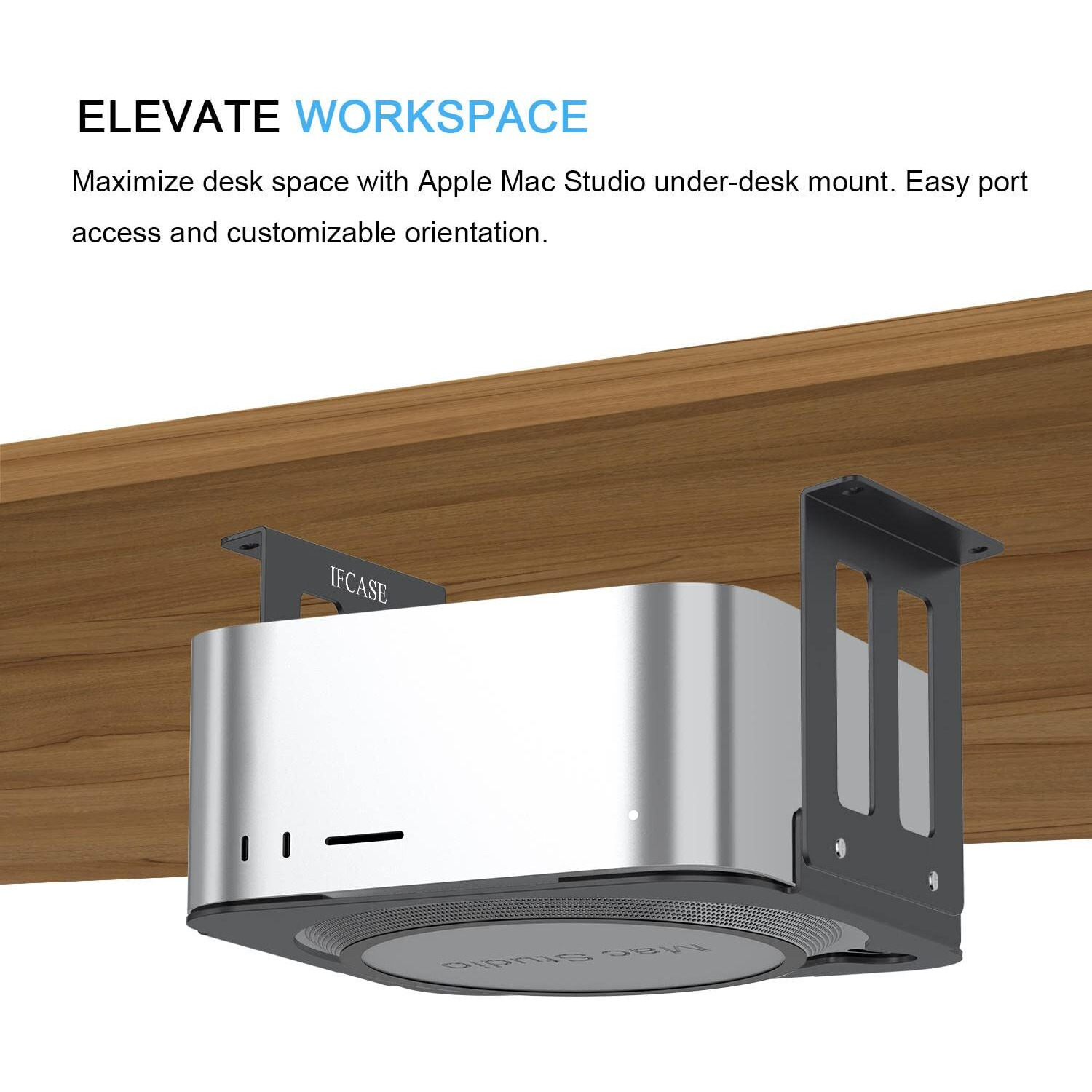 Ifcase Aluminum Under Desk Stand Mount For Mac Studio M2 M1 Max  Ultra With Anti-Scratch Pad (Black)