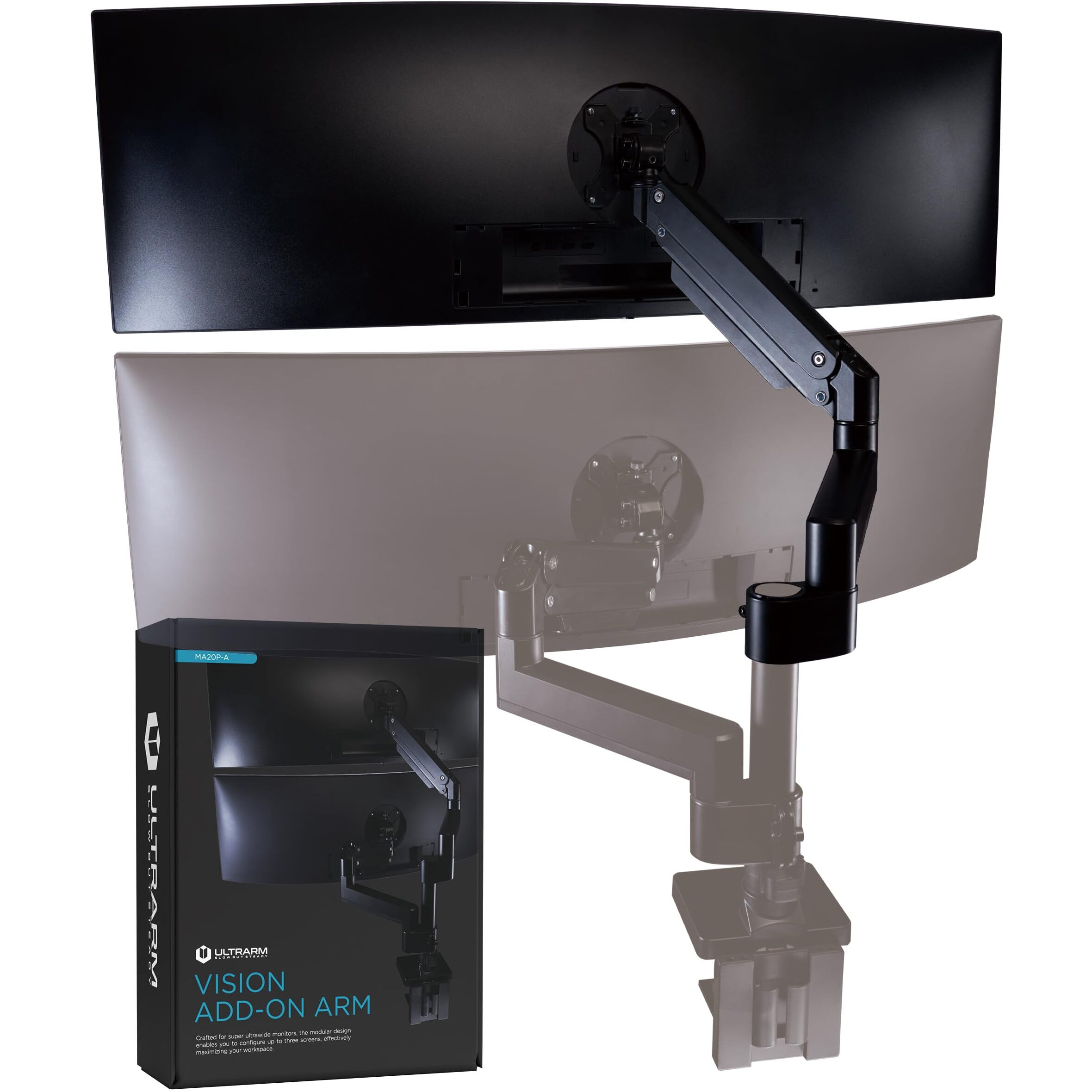 Ultrarm Heavy Duty Extension Arm [Accessory Only - Requires Ma20P-S Single Monitor Arm For Use] Dual 49"" Vertical Stacked Monitor Mount Height Adjustable - 100X100 Vesa Mount  Black  Ma20P-A