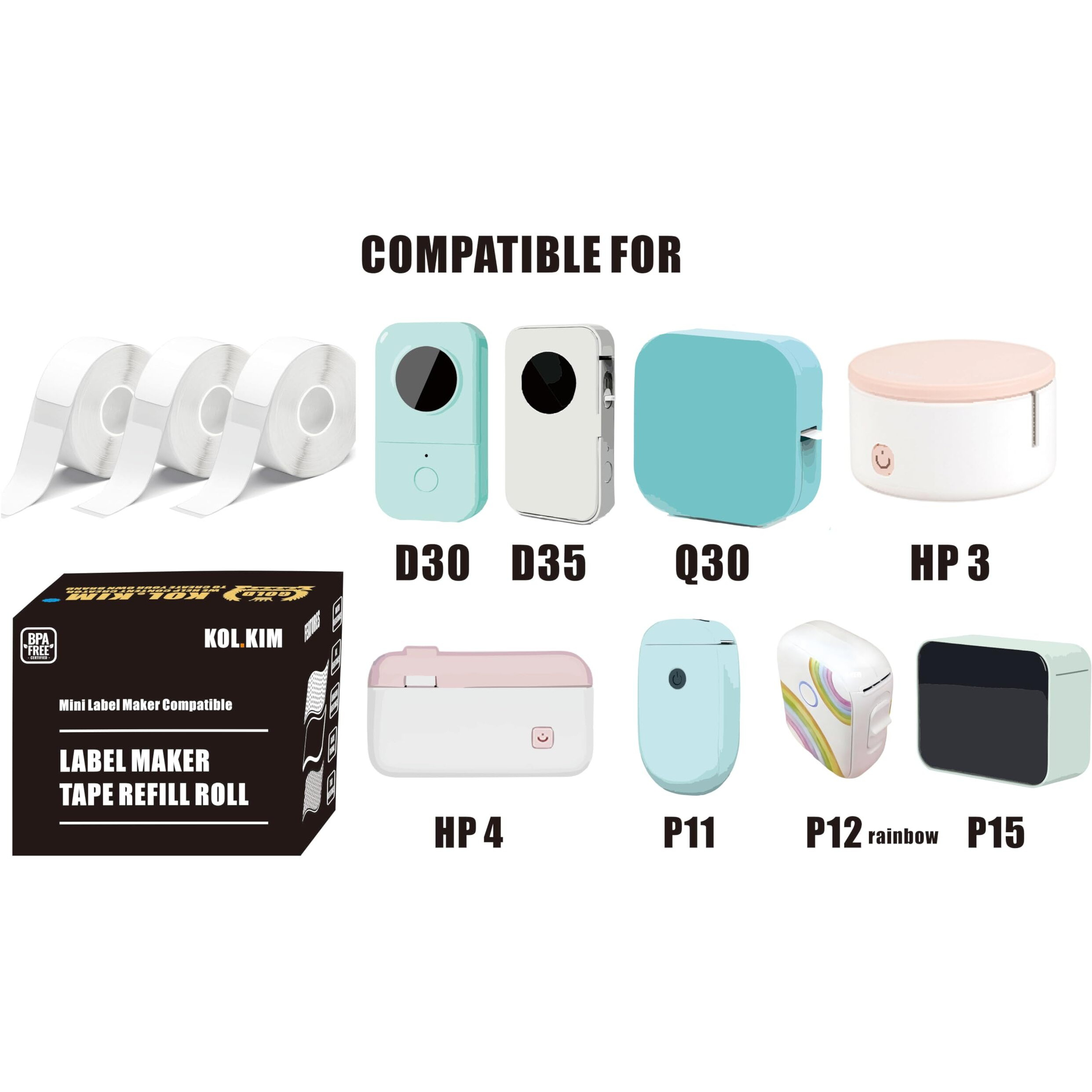 Kol.Kim D30 Labels  Waterproof Oil Proof For Phomemo D30 D35 Q30 Thermal Mini Label Maker Label Tape Refills For Vretti Hp3 Marklife P11 White 3 Rolls 14Mm X 40Mm (0.55"&quotX1.57"")