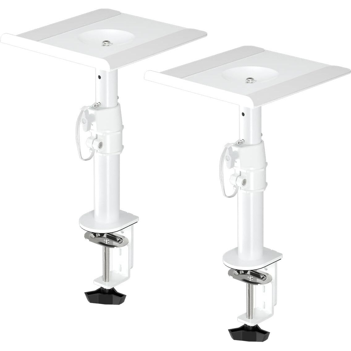 Suptek Clamp-On Speaker Stand Desk Mount Set  Height Adjustment  Tilt  Swivel  9.6 X 8.8 Inch Trays  Universal Audio Holders For Computer And Bookshelf Speakers  Elevated Sound  2 Pack  White  Sdm001W