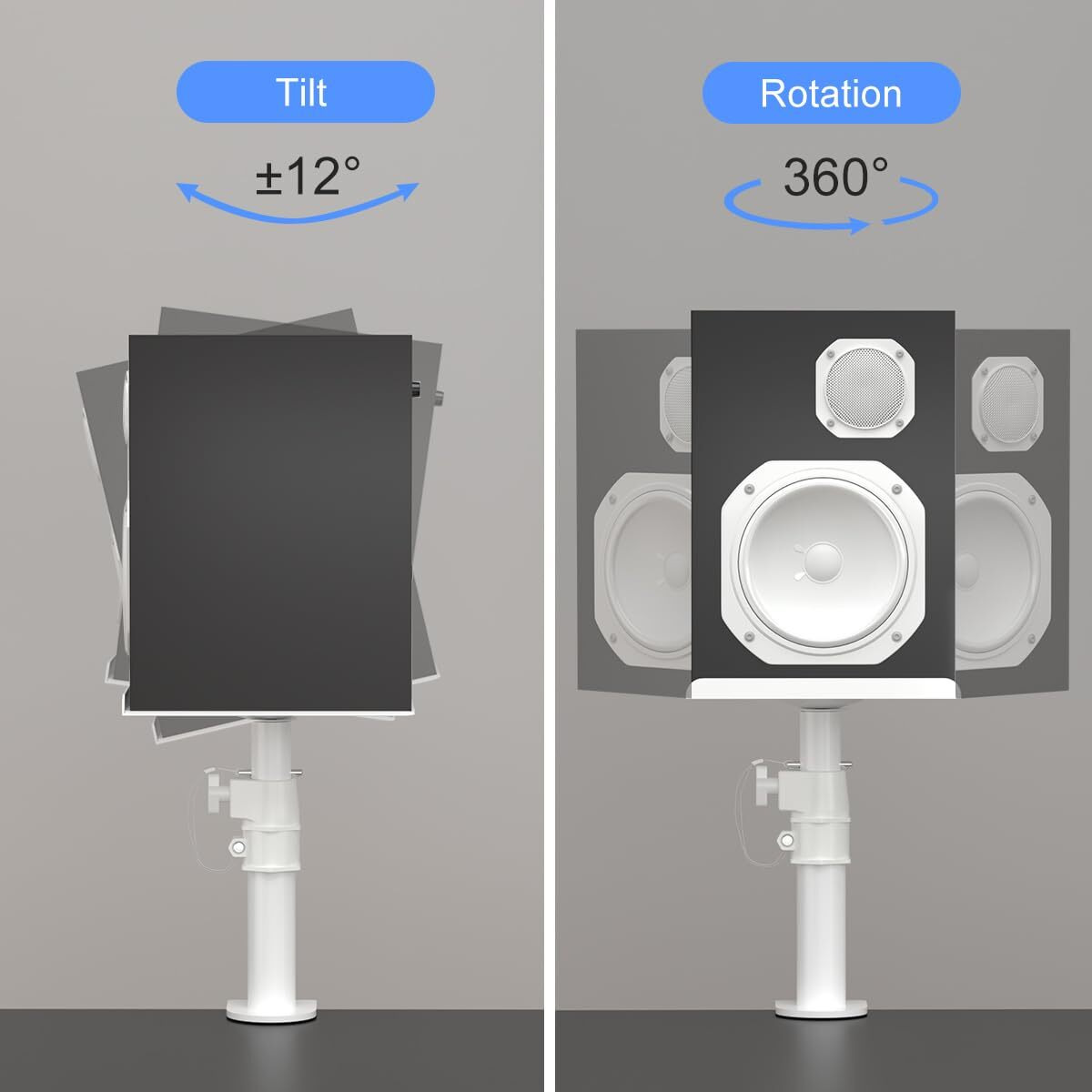 Suptek Clamp-On Speaker Stand Desk Mount Set  Height Adjustment  Tilt  Swivel  9.6 X 8.8 Inch Trays  Universal Audio Holders For Computer And Bookshelf Speakers  Elevated Sound  2 Pack  White  Sdm001W