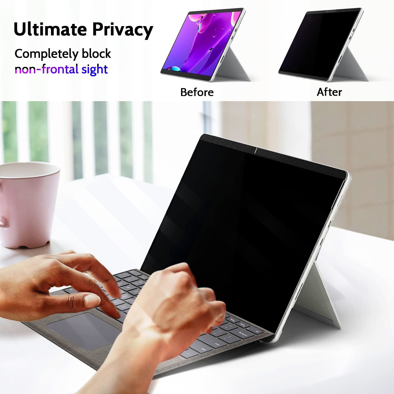 Peslv Magnetic Privacy Screen For Surface Go 3/2/1 10.5 Inch  Removable Anti Blue Light Glare Filter  Black Security Private Apy Block Protector