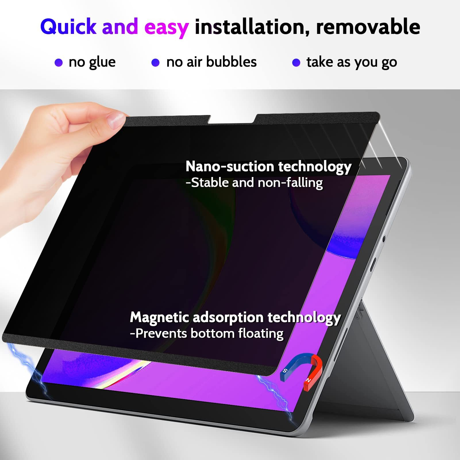 Peslv Magnetic Privacy Screen For Surface Go 3/2/1 10.5 Inch  Removable Anti Blue Light Glare Filter  Black Security Private Apy Block Protector