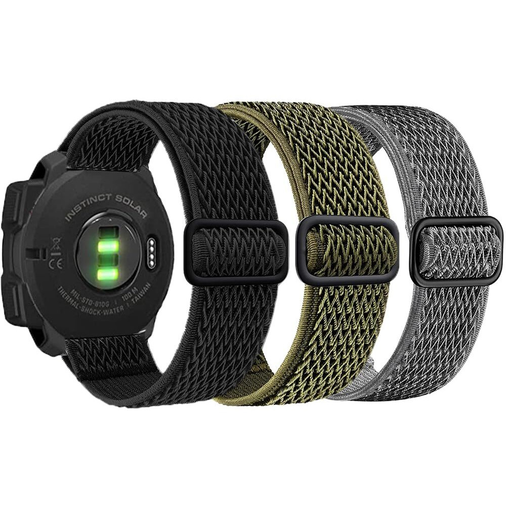 Olytop For Garmin Instinct/2 Solar Watch Bands  22Mm Soft Elastic Nylon Ultra-Light Wristband Replacement Strap Men Women For Garmin Instinct Tactical/Esports/Solar/Tide  Black+Army Green+Grey