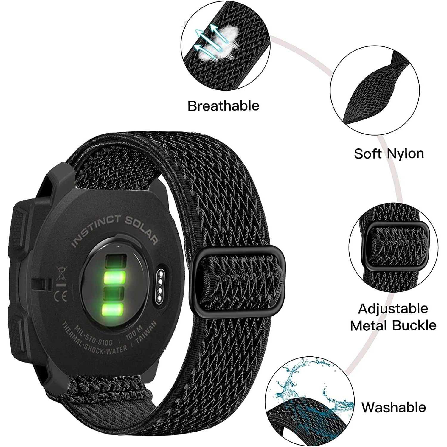 Olytop For Garmin Instinct/2 Solar Watch Bands  22Mm Soft Elastic Nylon Ultra-Light Wristband Replacement Strap Men Women For Garmin Instinct Tactical/Esports/Solar/Tide  Black+Army Green+Grey