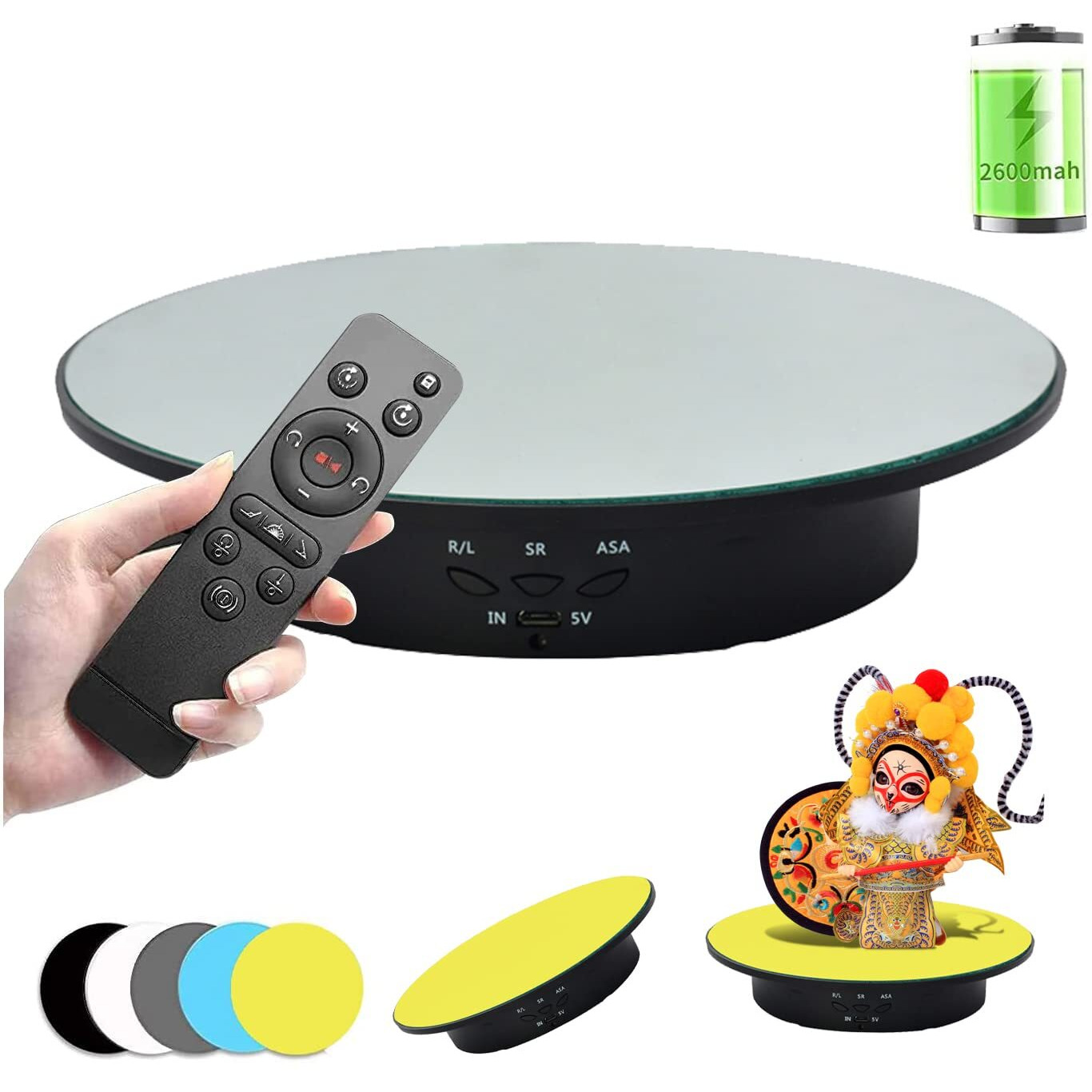 Qinmay 360 Degree Rotating Display Stand 360 Degree Photography Turntable With Remote Control 5 Pvc Backgrounds Battery/Usb Power Supply For Photography Product Shows