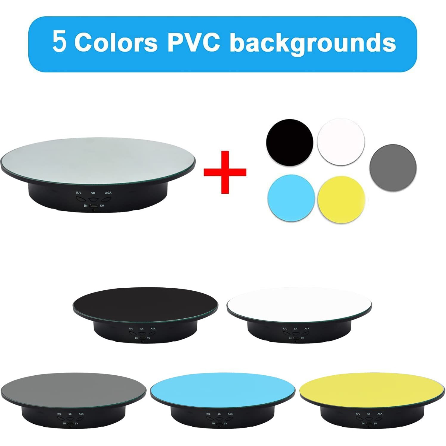 Qinmay 360 Degree Rotating Display Stand 360 Degree Photography Turntable With Remote Control 5 Pvc Backgrounds Battery/Usb Power Supply For Photography Product Shows