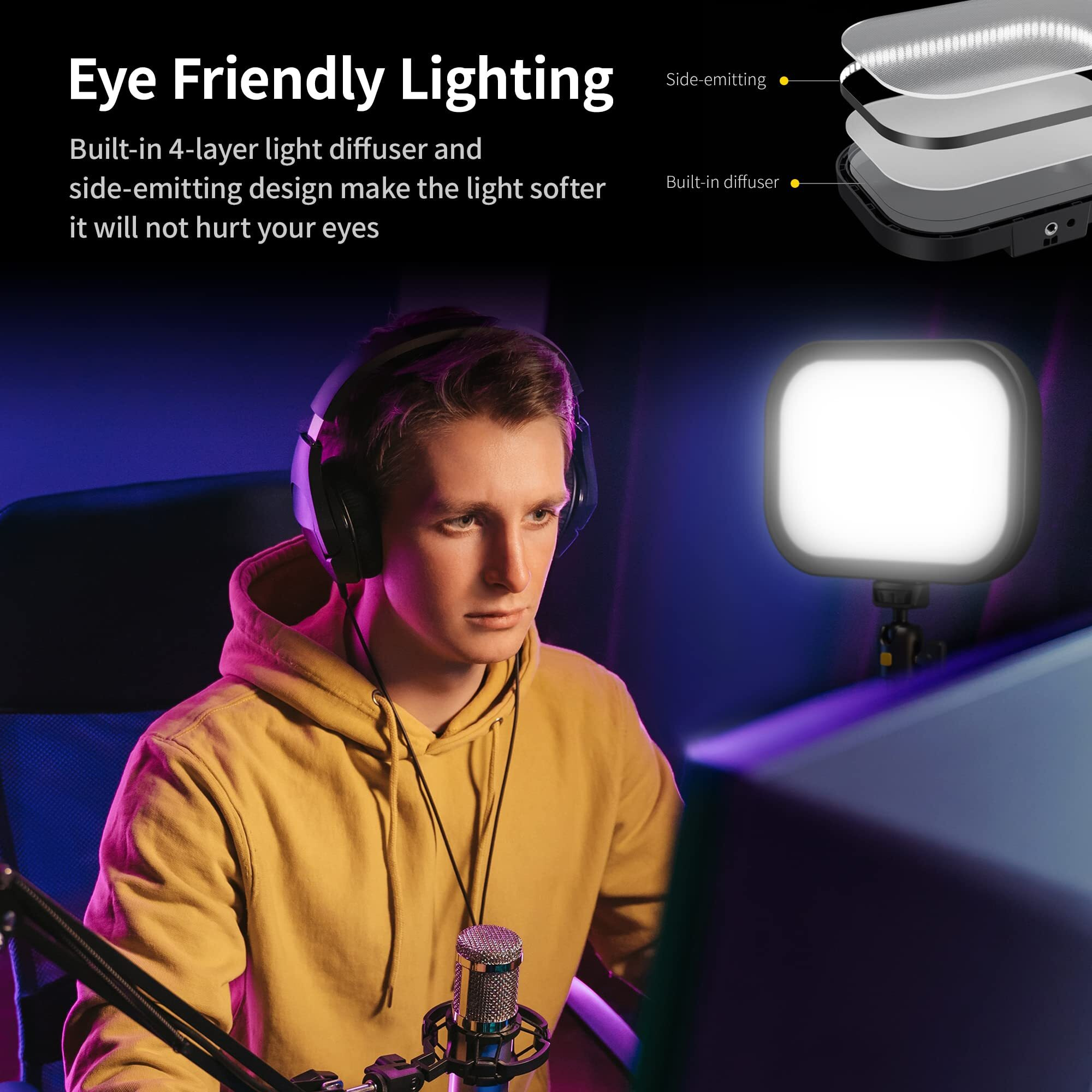 Raleno 15W Rgb Streaming Light  4000Mah Built-In Battery Key Light With 2.4G Remote And Stand  2500-8500K Adjustable Studio Video Light For Youtube Zoom Meetings Photography Video Recording Conference