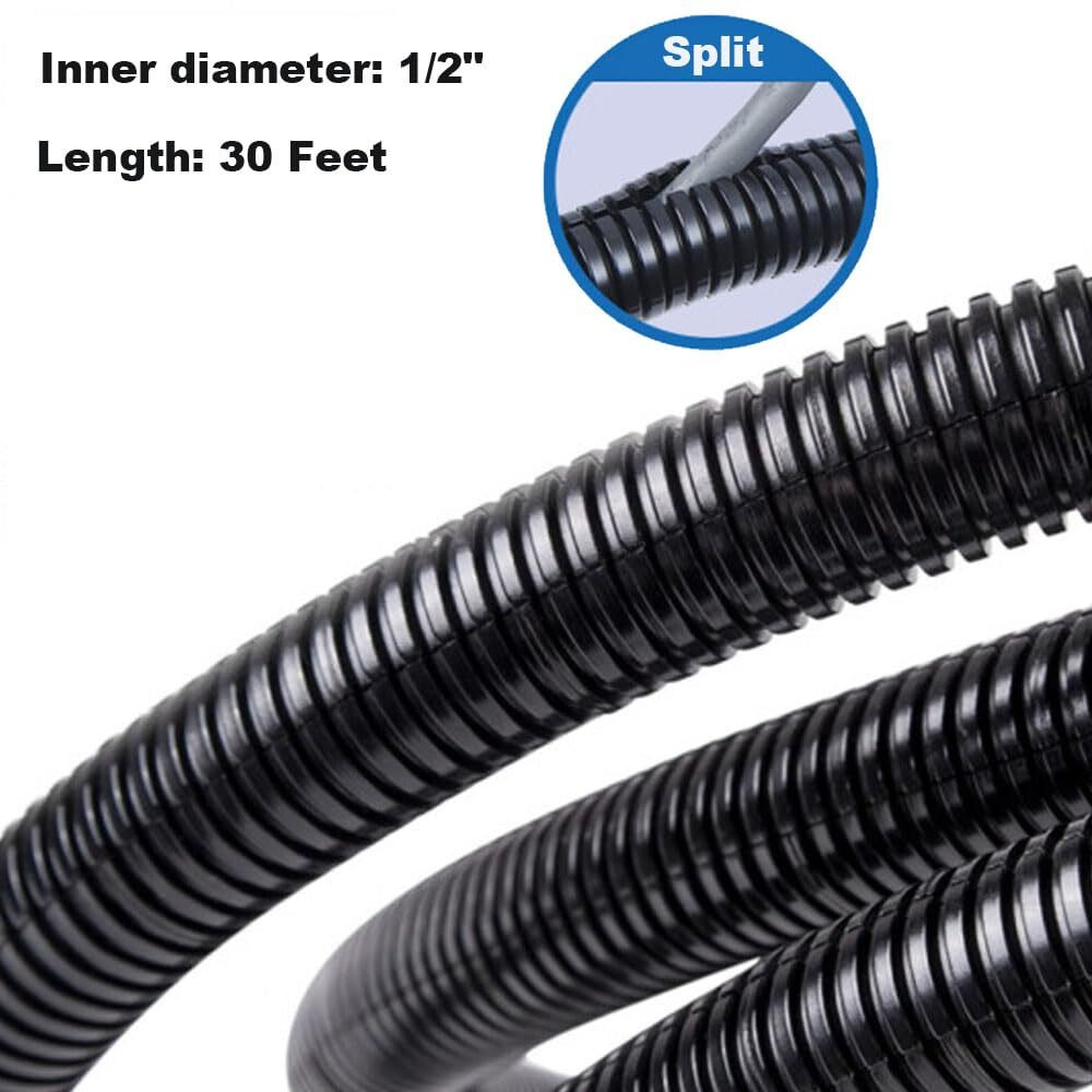 30 Ft 1/2  Wire Loom Split Tubing Dog Cat Cord Protector Split Wire Loom Tubing Wire Conduit - Black (30Ft 1/2"")