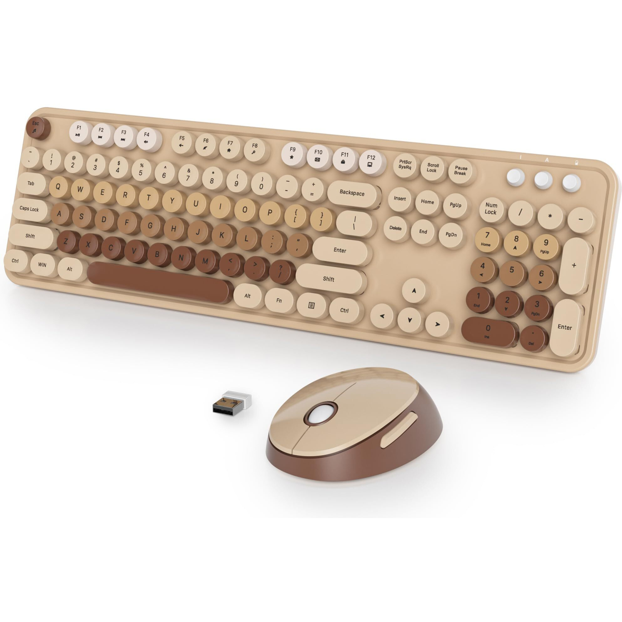 Fogruaden Wireless Keyboard And Mouse Combo  Retro Typewriter Full-Size Keyboard With Number Pad And Cute Mouse  Gradient Colorful Computer Keyboard For Windows Pc Desktops Laptop