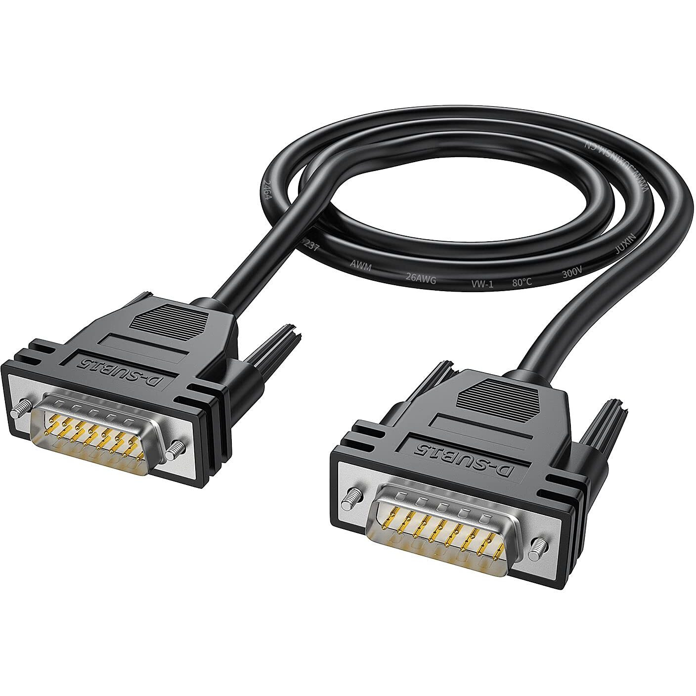 Juxinice Db15 Male To Male Cable Foil Shielding And Tinned Copper Braid 5 Foot Black D-Sub 15 Pin Rs232 Serial Cable 26Awg (5Feet /1.5M  Male To Male)