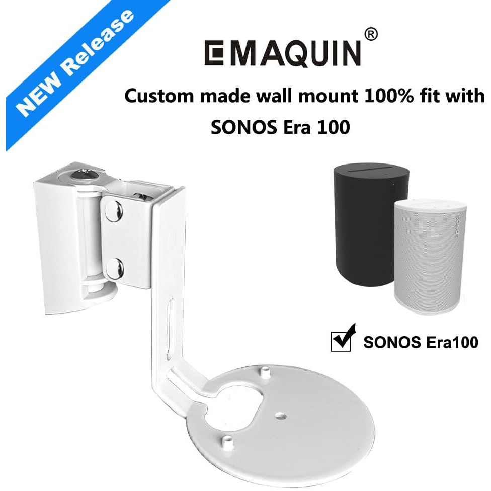 Emaquin Wall Mount Bracket For Sonos Era 100 Speaker (Swivel And Tilt Sturdy Metal Enduring Paint Finish Easy To Intall Compatible With Sonos Era 100 Single Pc White)