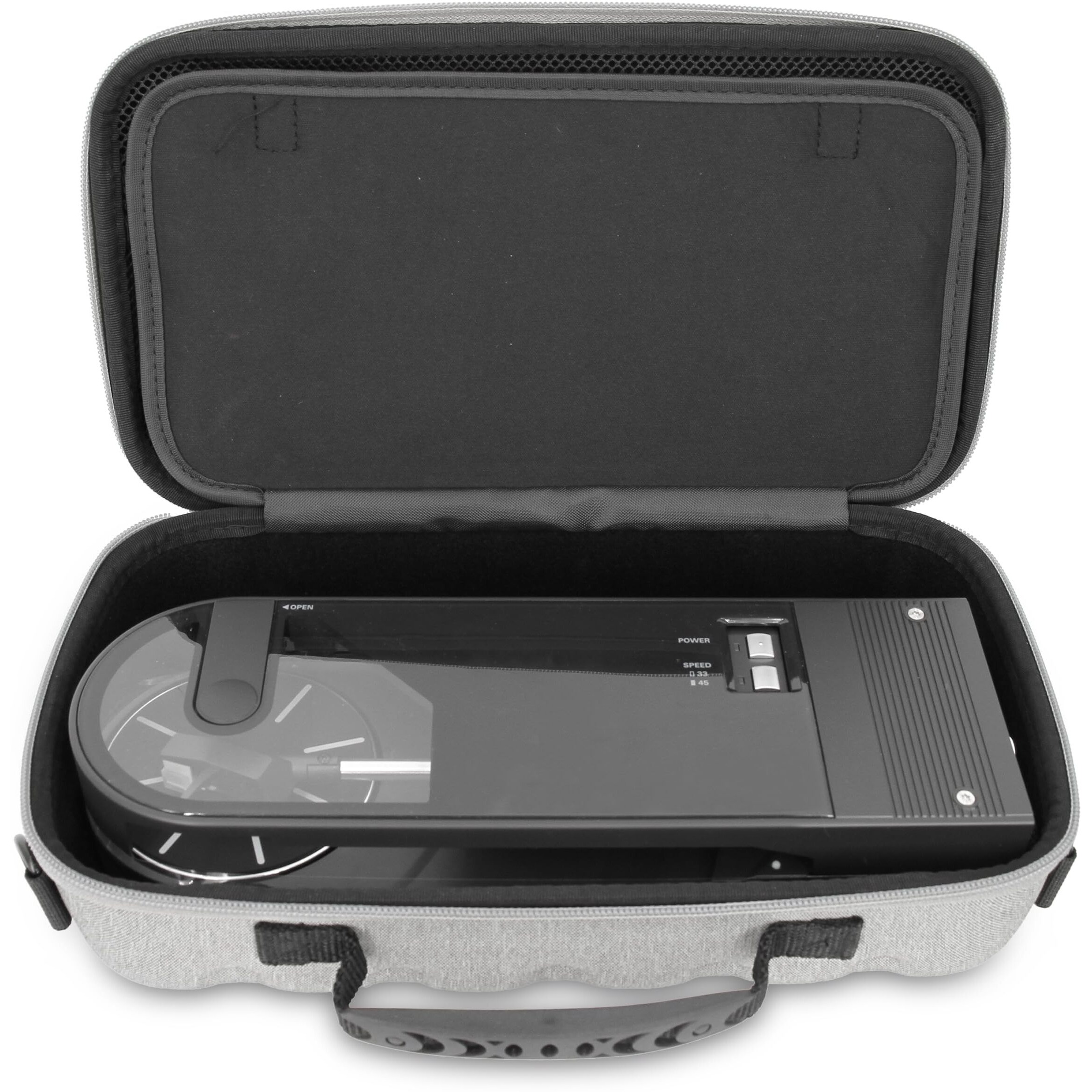 Casematix Travel Case Compatible With Audio-Technica At-Sb727 Portable Turntable Sound Burger Vinyl Record Player - Includes Carry Case Only With Handle And Shoulder Strap  Grey