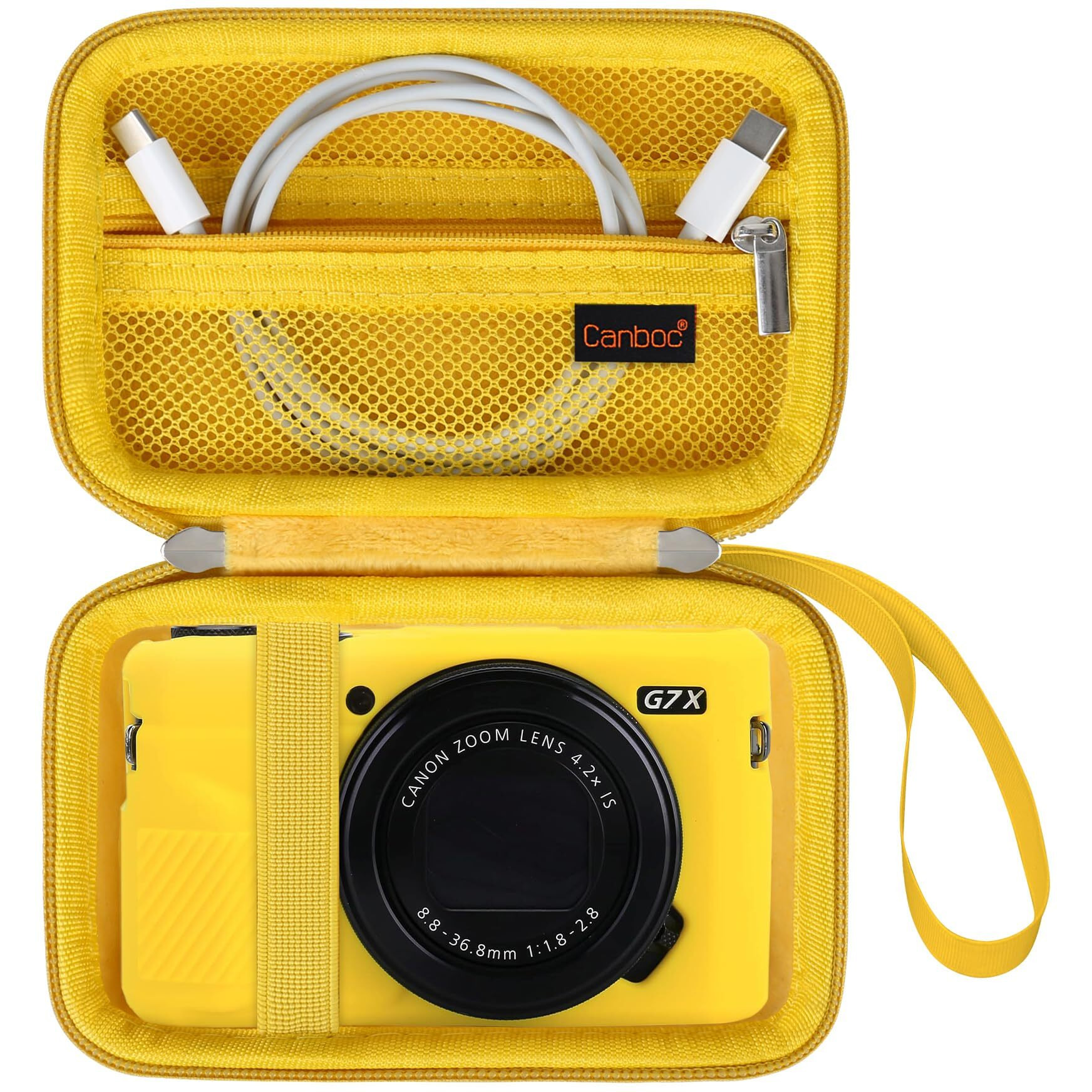 Canboc Camera Case For Canon Powershot G7 X Mark Ii/ G7X Mark Iii Digital 4K Vlogging Camera  Point And Shoot 4K Video Camera Bag  Zipper Mesh Pocket Fits Usb Cable  Batteries  Yellow