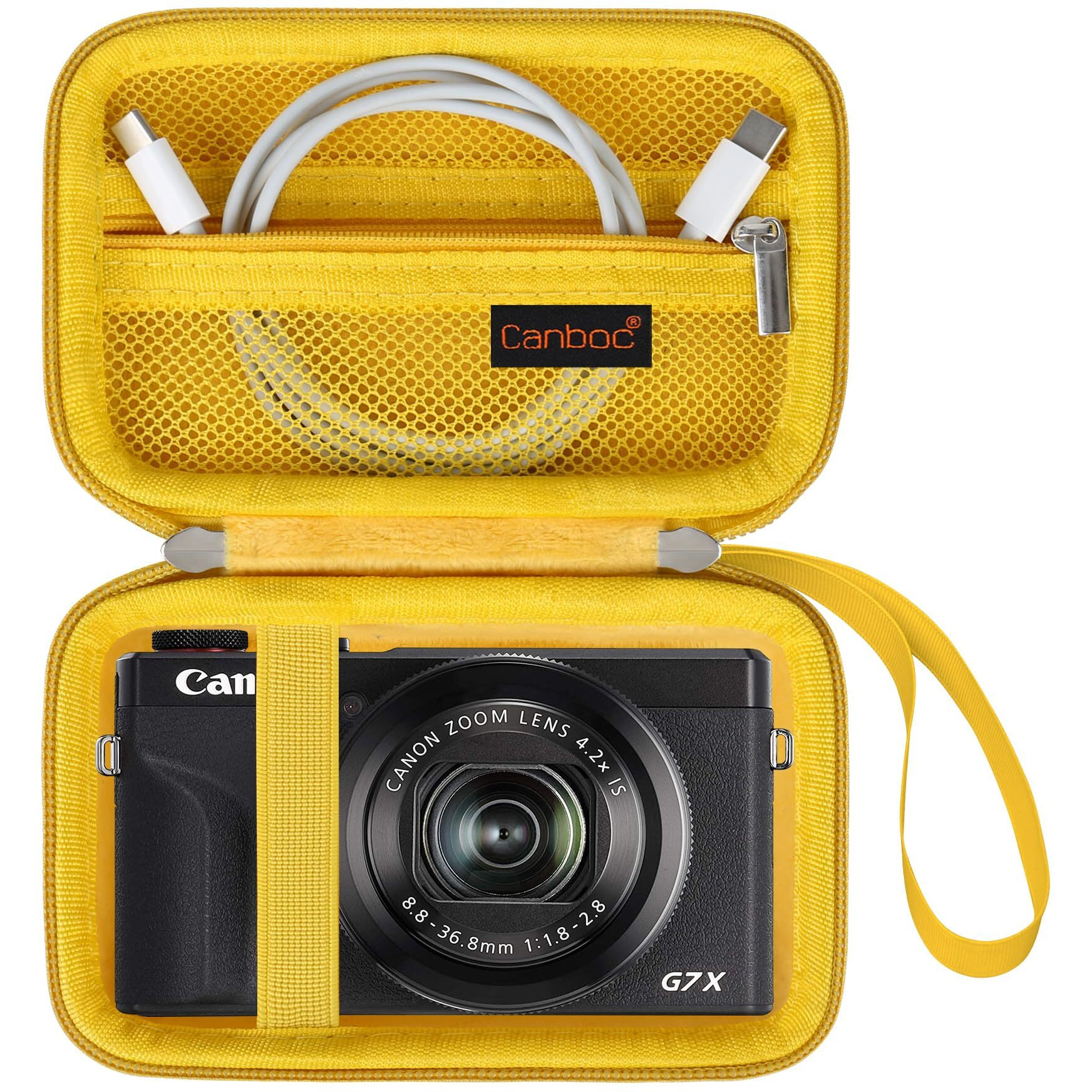 Canboc Camera Case For Canon Powershot G7 X Mark Ii/ G7X Mark Iii Digital 4K Vlogging Camera  Point And Shoot 4K Video Camera Bag  Zipper Mesh Pocket Fits Usb Cable  Batteries  Yellow