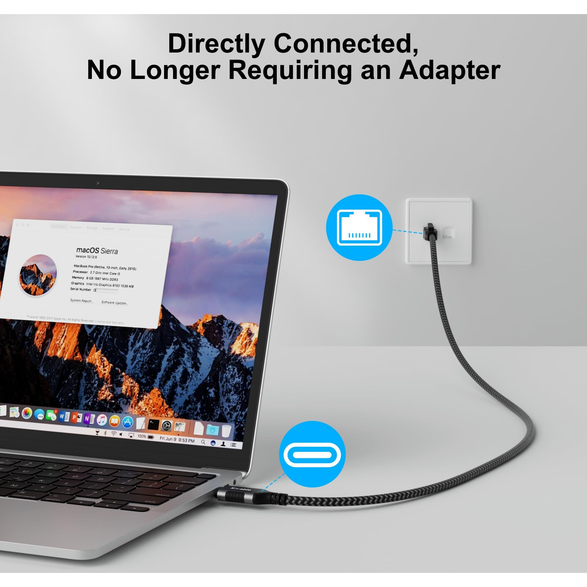 Usb C To Ethernet Cable 1Ft  Type C To Rj45 Cord  Directly Connected  Gigabit Lan Network  Thunderbolt 3/4 Compatible  For Macbook Pro/Air  Ipad Pro  Iphone 15 Series  Galaxy  Smartphone  Laptop  Pc